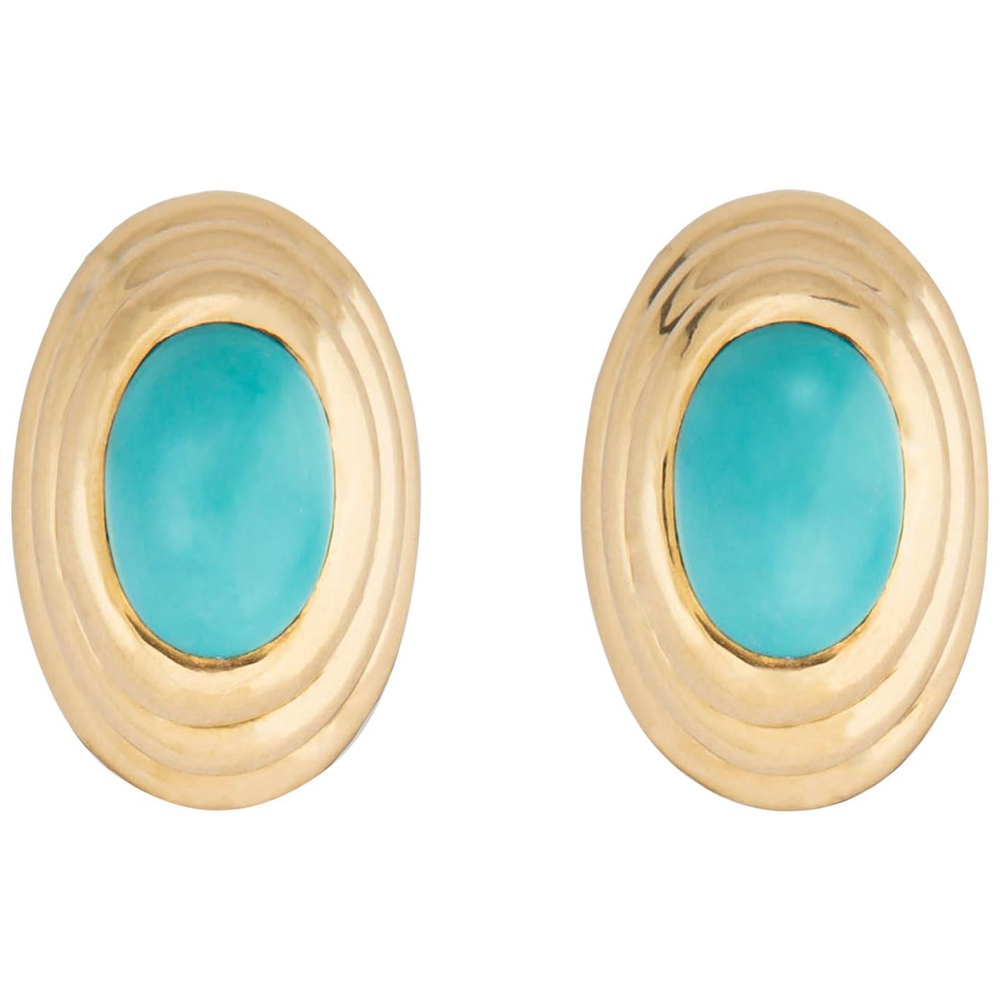 Classic Turquoise and Gold Earrings For Sale