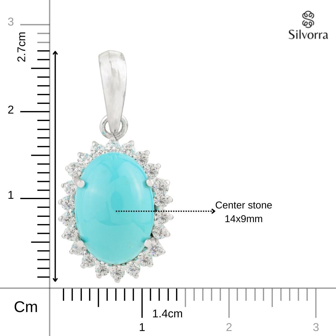 Pendentif Halo classique en argent 925 pour femmes avec turquoise et CZ en vente 4