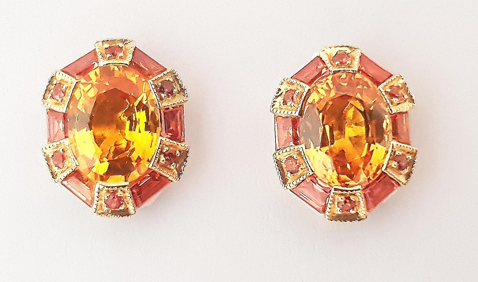 Yellow Sapphire 3.58 carats and Orange Sapphire 2.10 carats Earrings set in 18K Gold Settings

Width: 1.0 cm
Length: 1.2 cm
Weight: 4.71 grams

Inspired by the spirit of 
