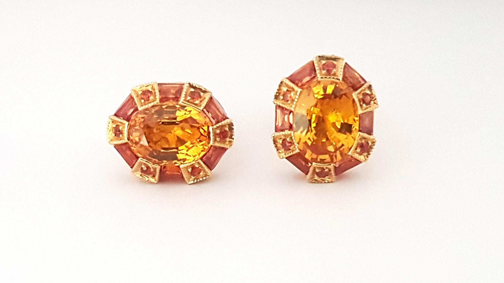 Women's Classic Twist 75 Oval Orange and Yellow Sapphire Earrings 18K Yellow Gold  For Sale