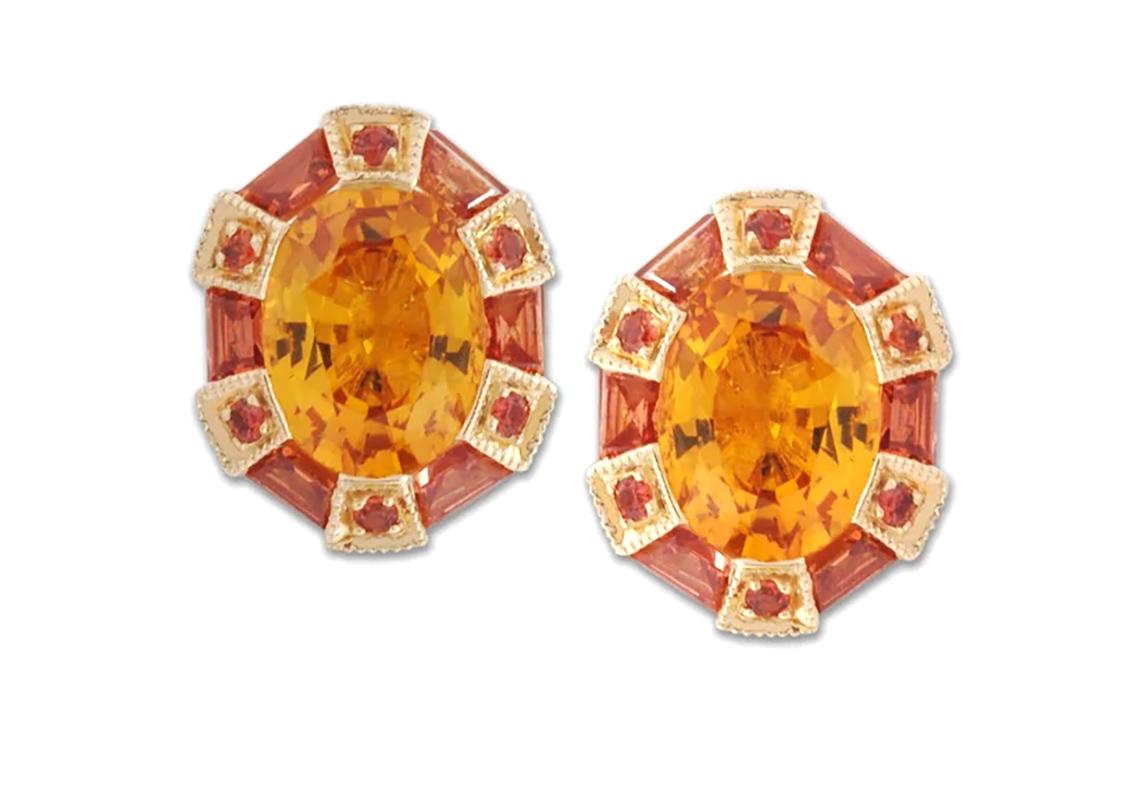 Classic Twist 75 Oval Orange and Yellow Sapphire Earrings 18K Yellow Gold  For Sale 1