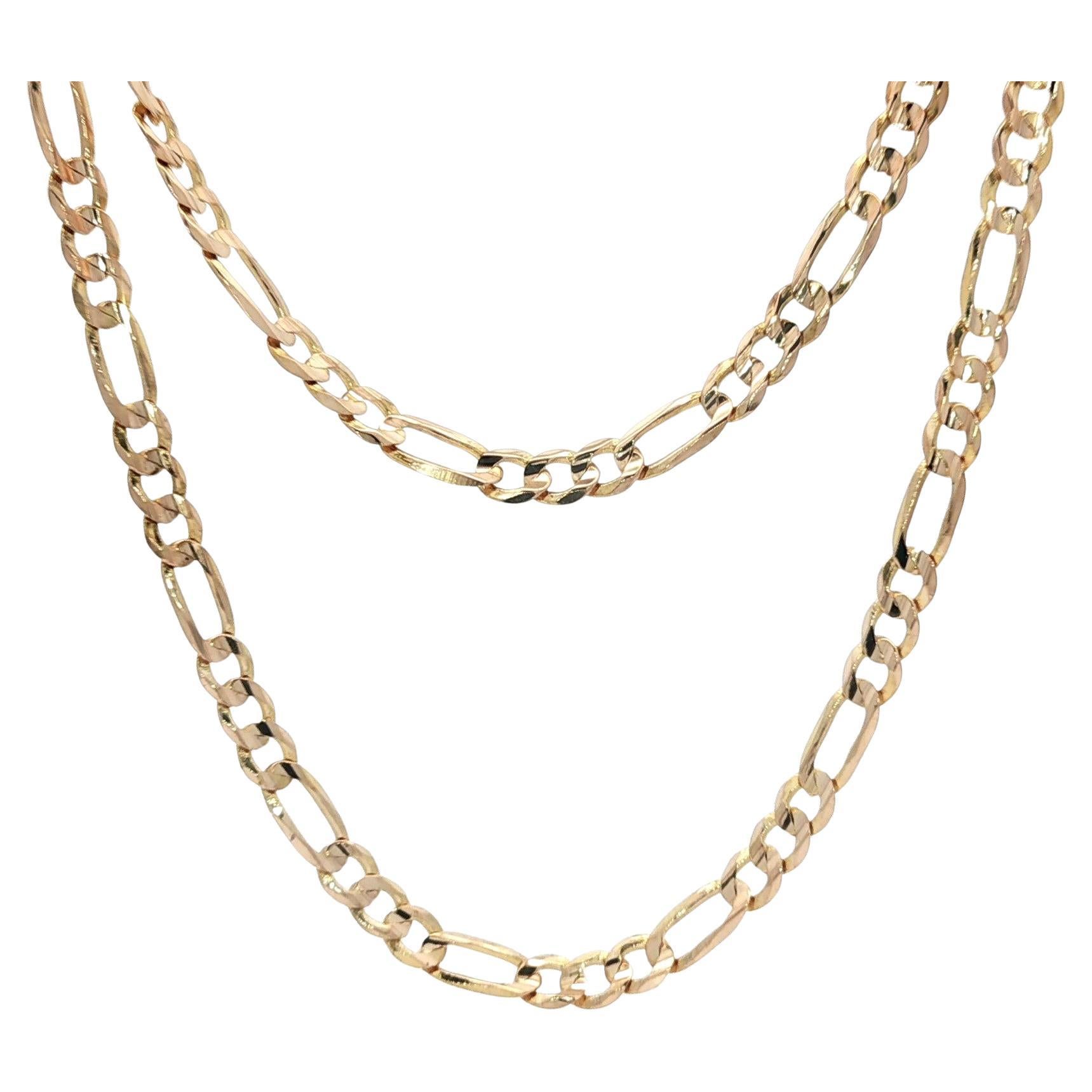 Classic Unisex 14k Yellow Gold 24" Figaro Link Chain Necklace w/ Lobster Clasp