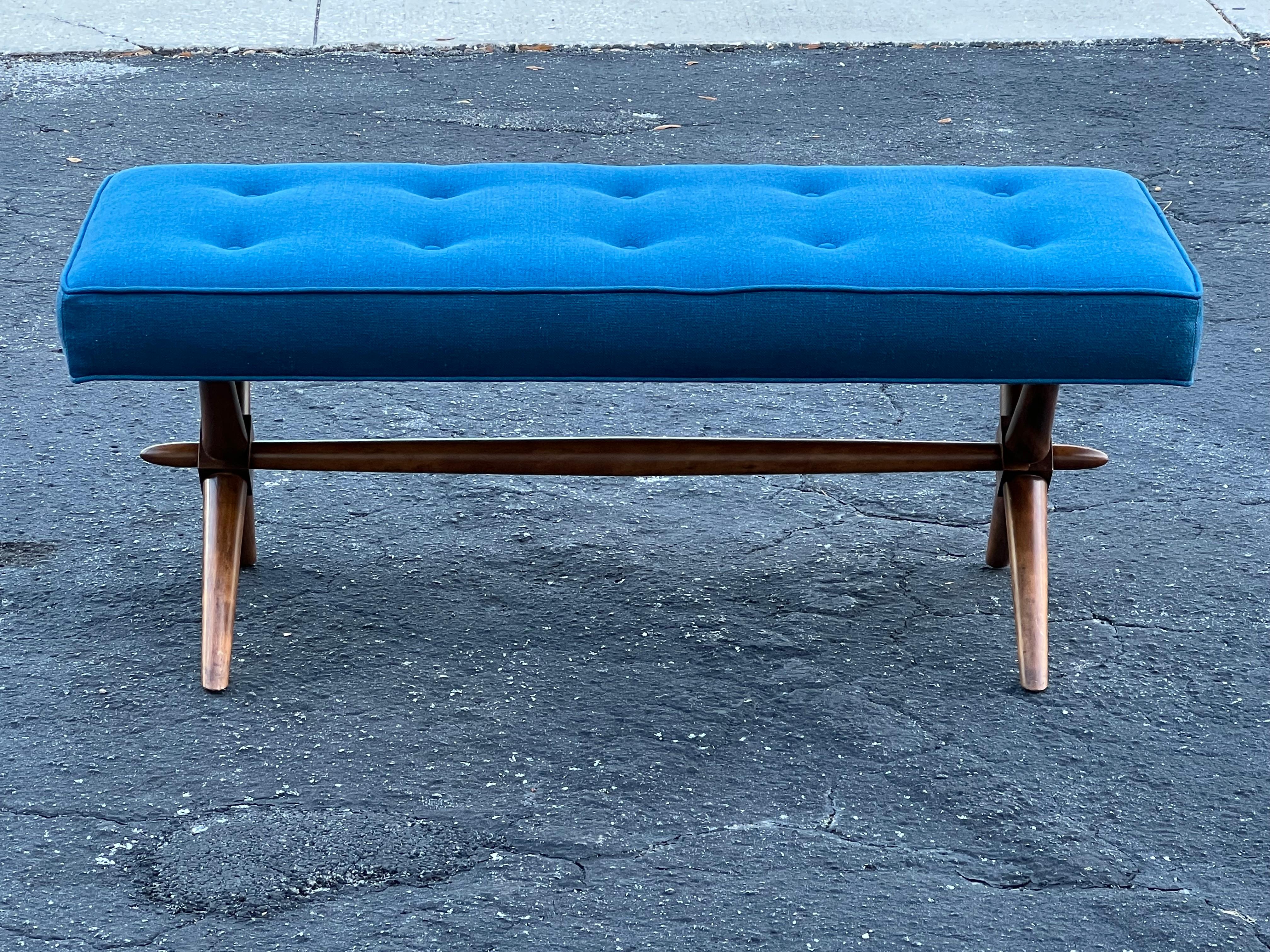 Mid-Century Modern Classic Upholstered Bench by T.H. Robsjohn-Gibbings For Sale