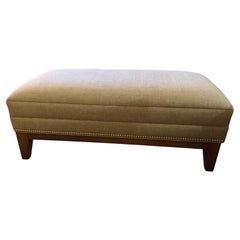 Classic Upholstered Greige Ottoman with Nailheads
