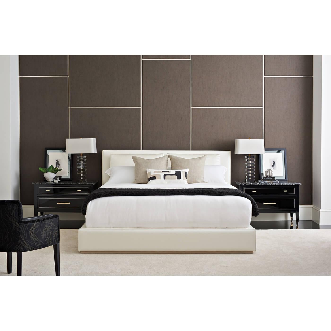 Asian Classic Upholstered Platform King Bed For Sale