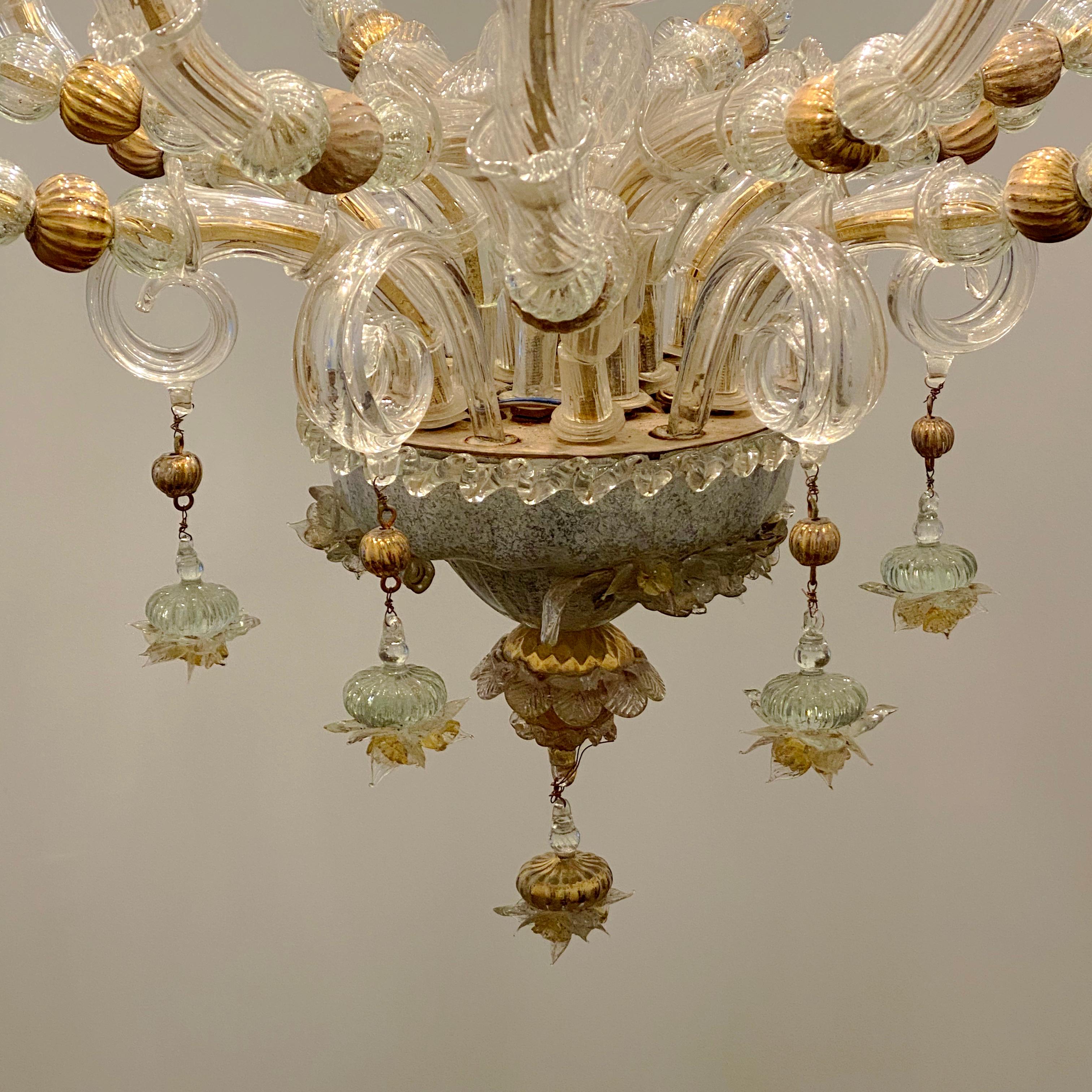 Classic Venetian Baroque Style Custom Made 24-K Gold and Murano Glass Chandelier For Sale 5
