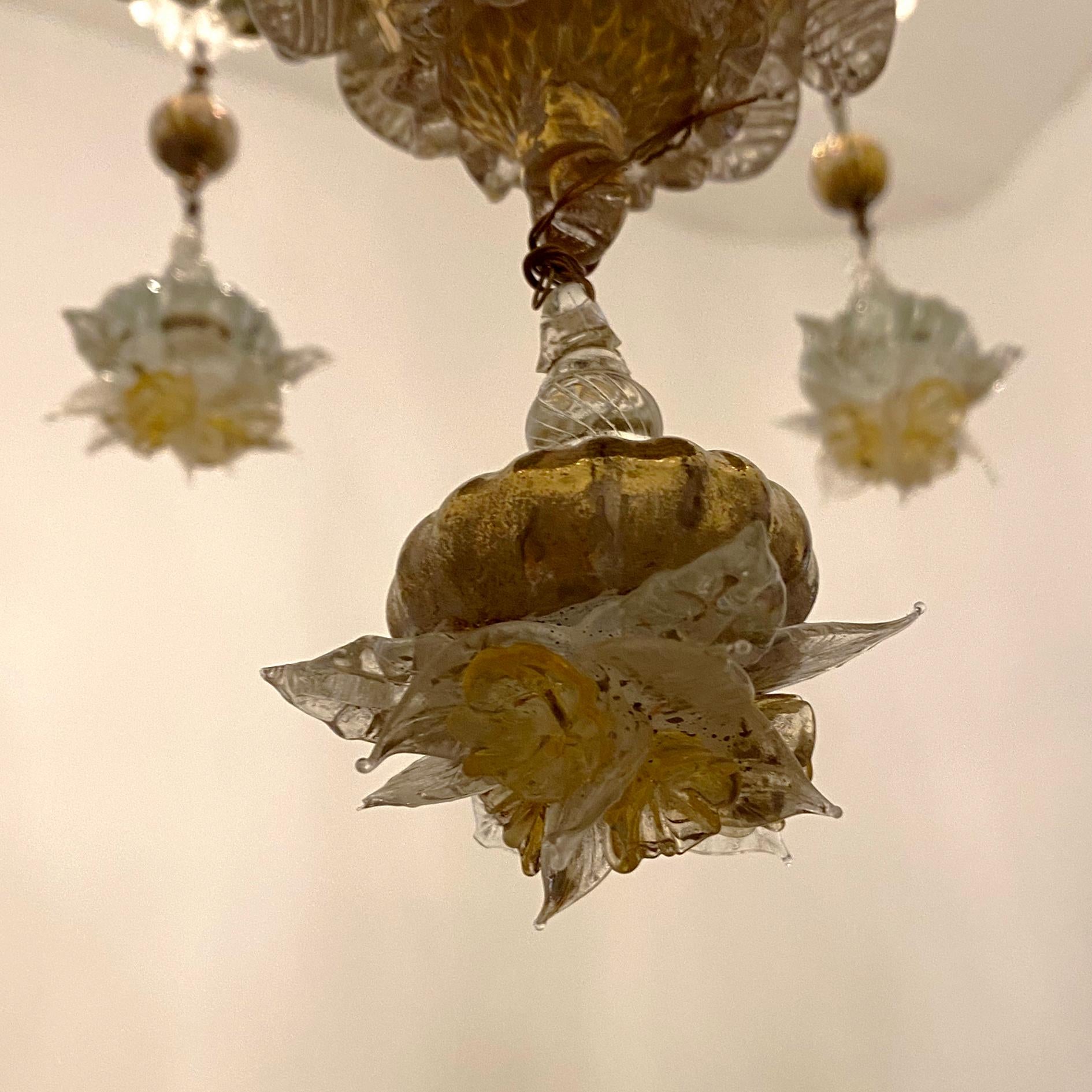 Classic Venetian Baroque Style Custom Made 24-K Gold and Murano Glass Chandelier For Sale 6