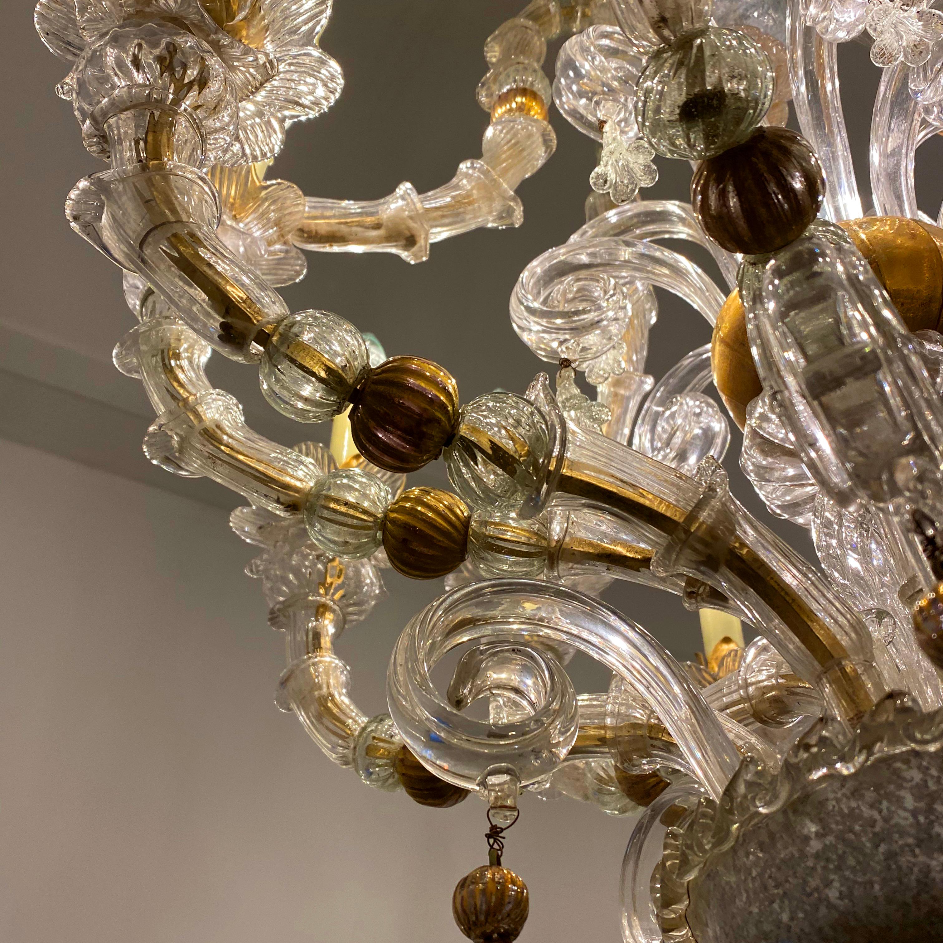 Classic Venetian Baroque Style Custom Made 24-K Gold and Murano Glass Chandelier For Sale 12