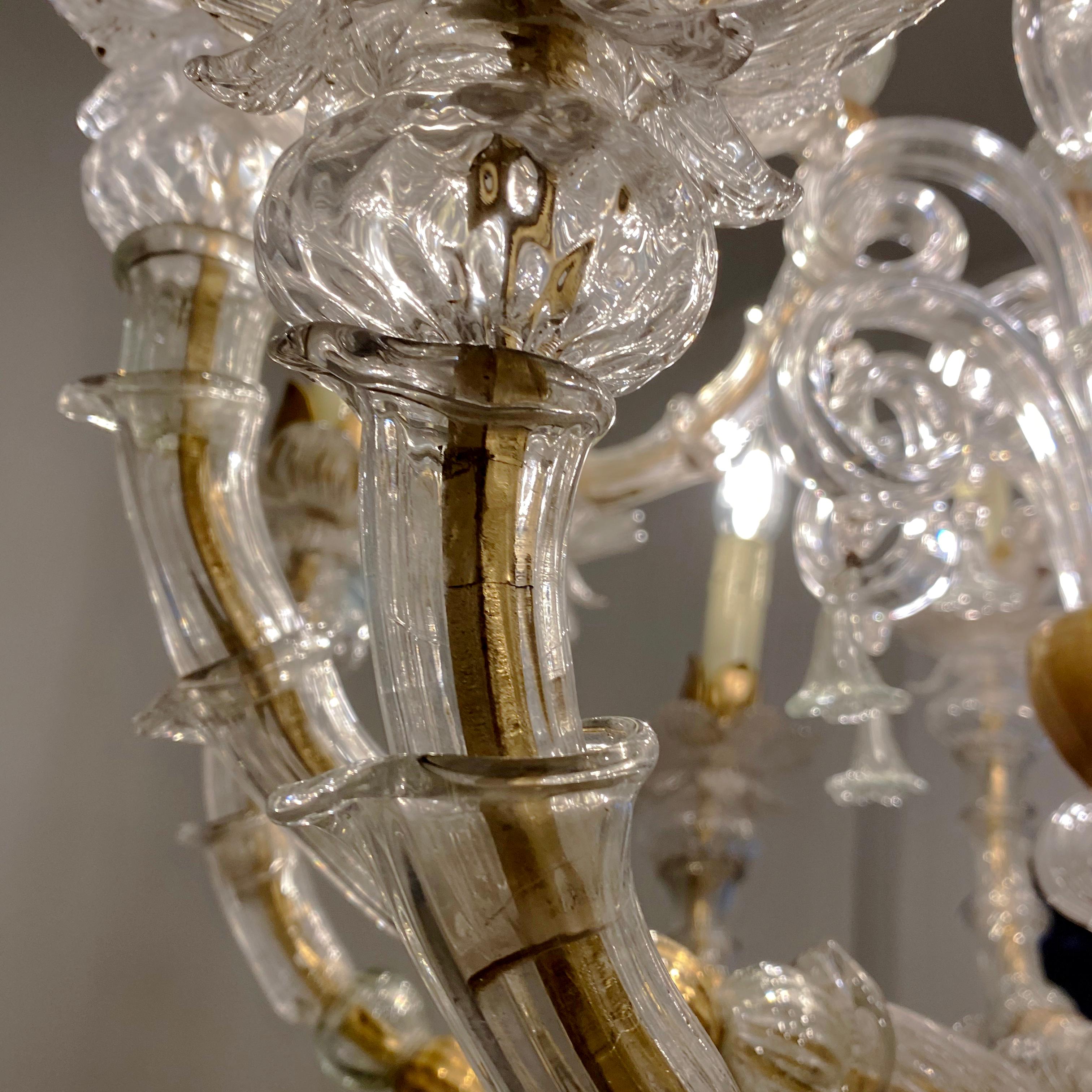 Classic Venetian Baroque Style Custom Made 24-K Gold and Murano Glass Chandelier For Sale 13