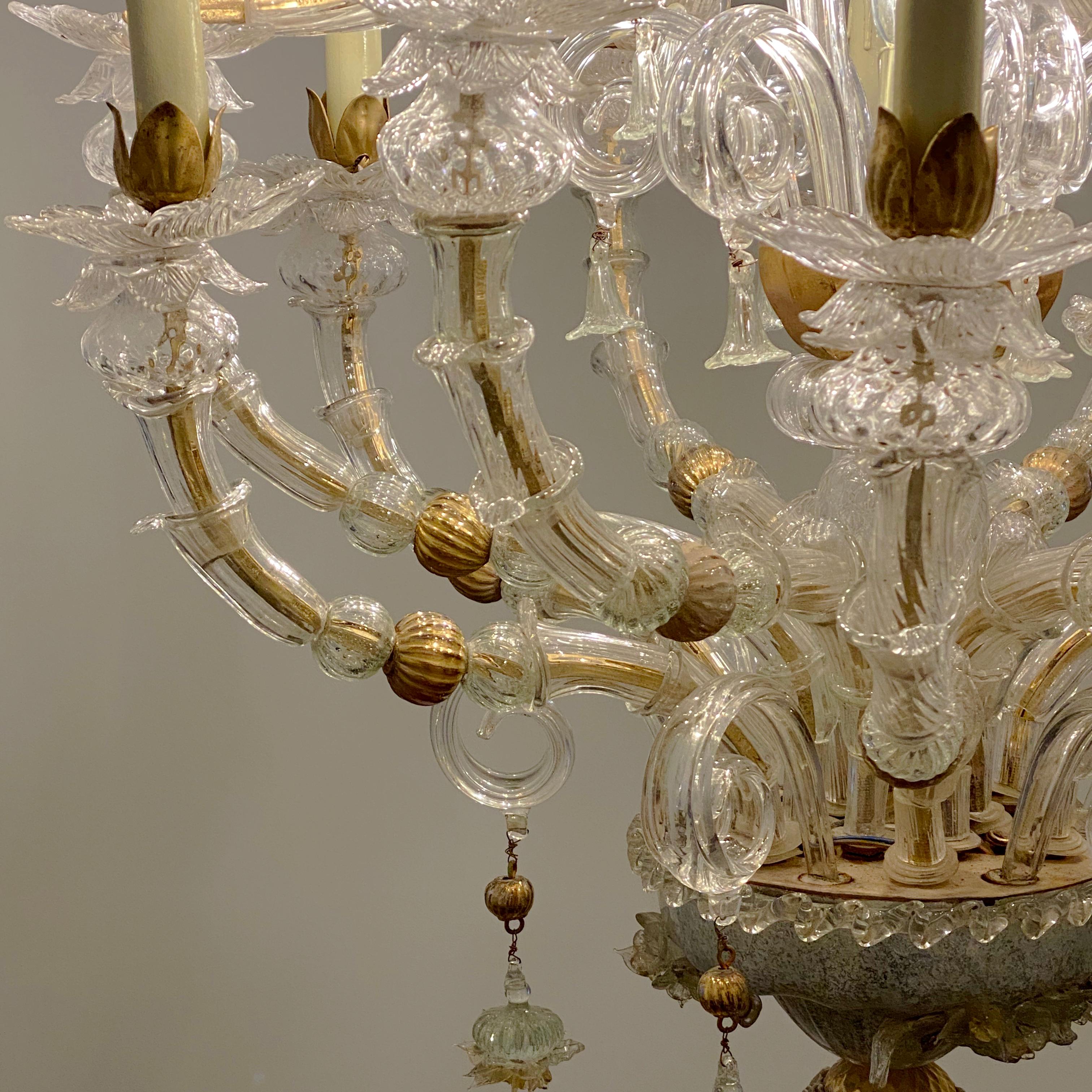 Classic Venetian Baroque Style Custom Made 24-K Gold and Murano Glass Chandelier For Sale 1