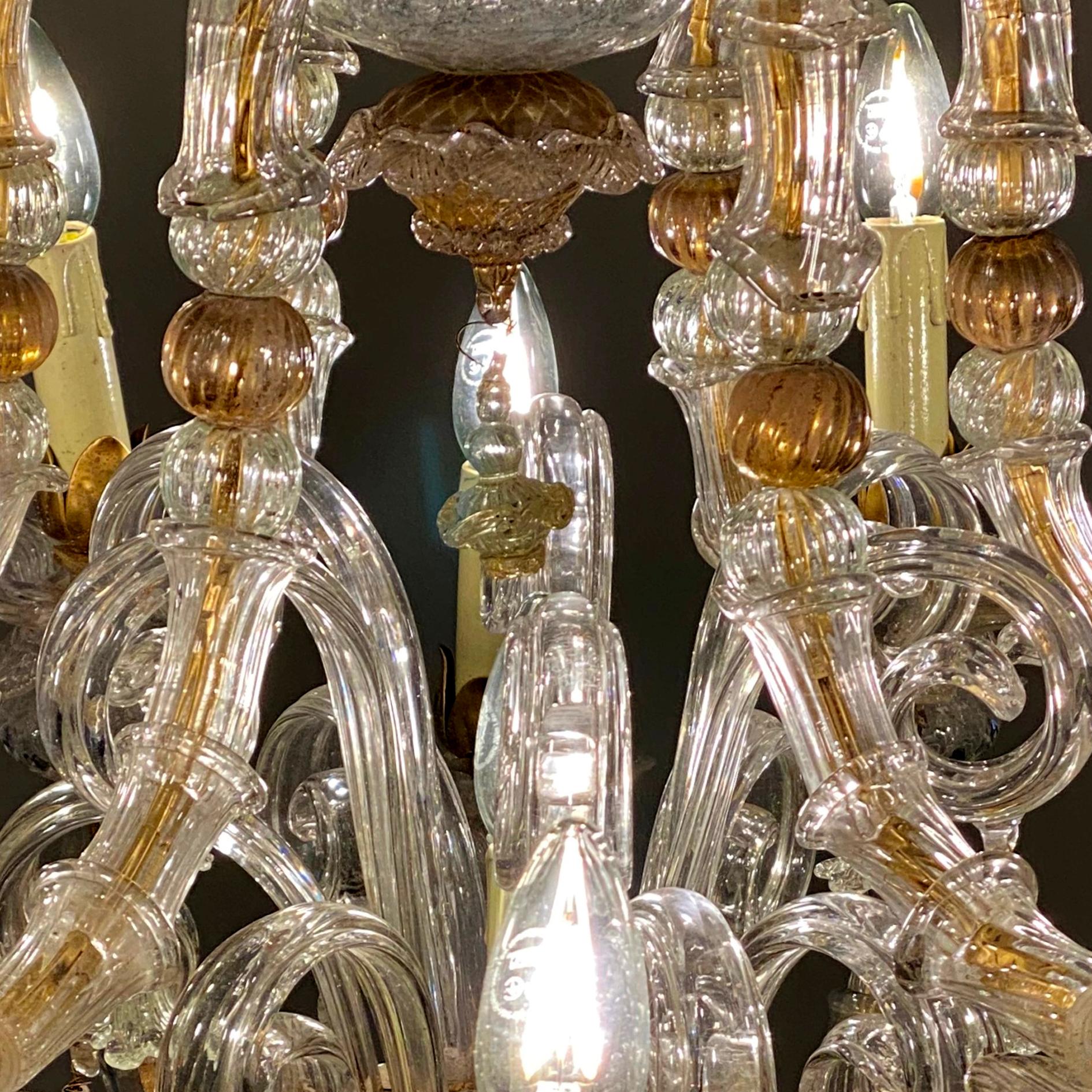 Classic Venetian Baroque Style Custom Made 24-K Gold and Murano Glass Chandelier For Sale 4