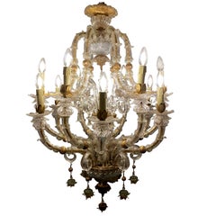 Classic Venetian Baroque Style Custom Made 24-K Gold and Murano Glass Chandelier