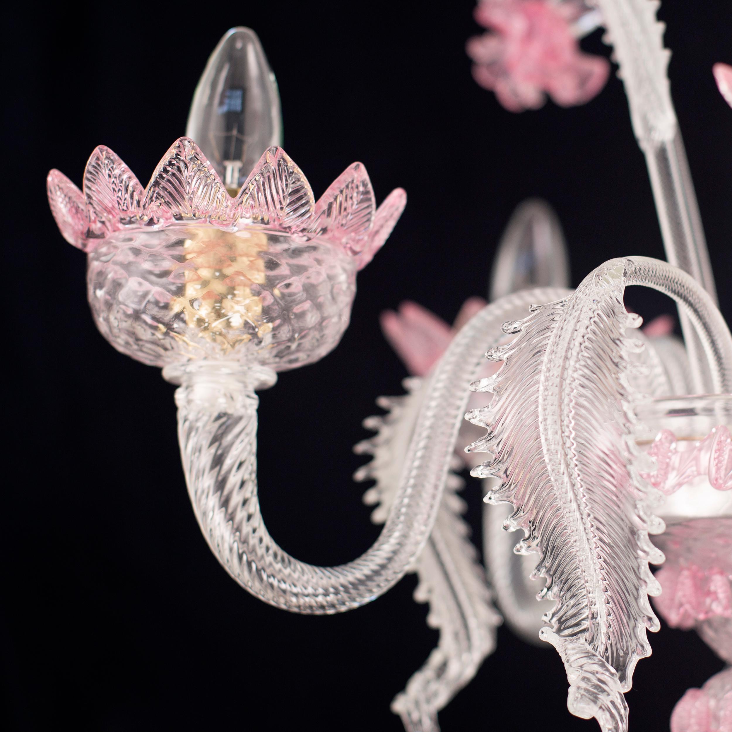 Other Classic venetian Chandelier 5 Arms Pink Murano Glass by Multiforme in Stock For Sale