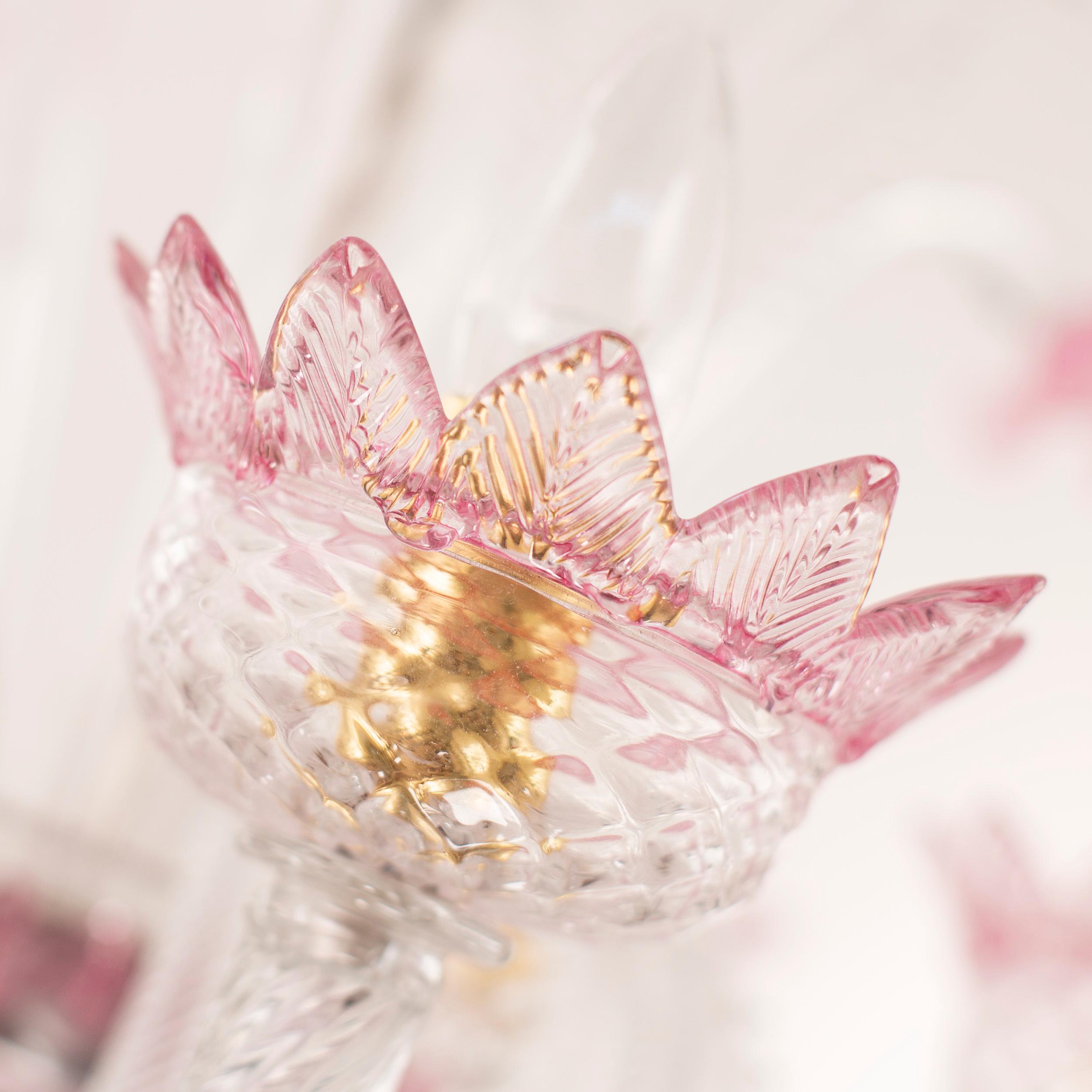 Italian Classic venetian Chandelier 5 Arms Pink Murano Glass by Multiforme For Sale