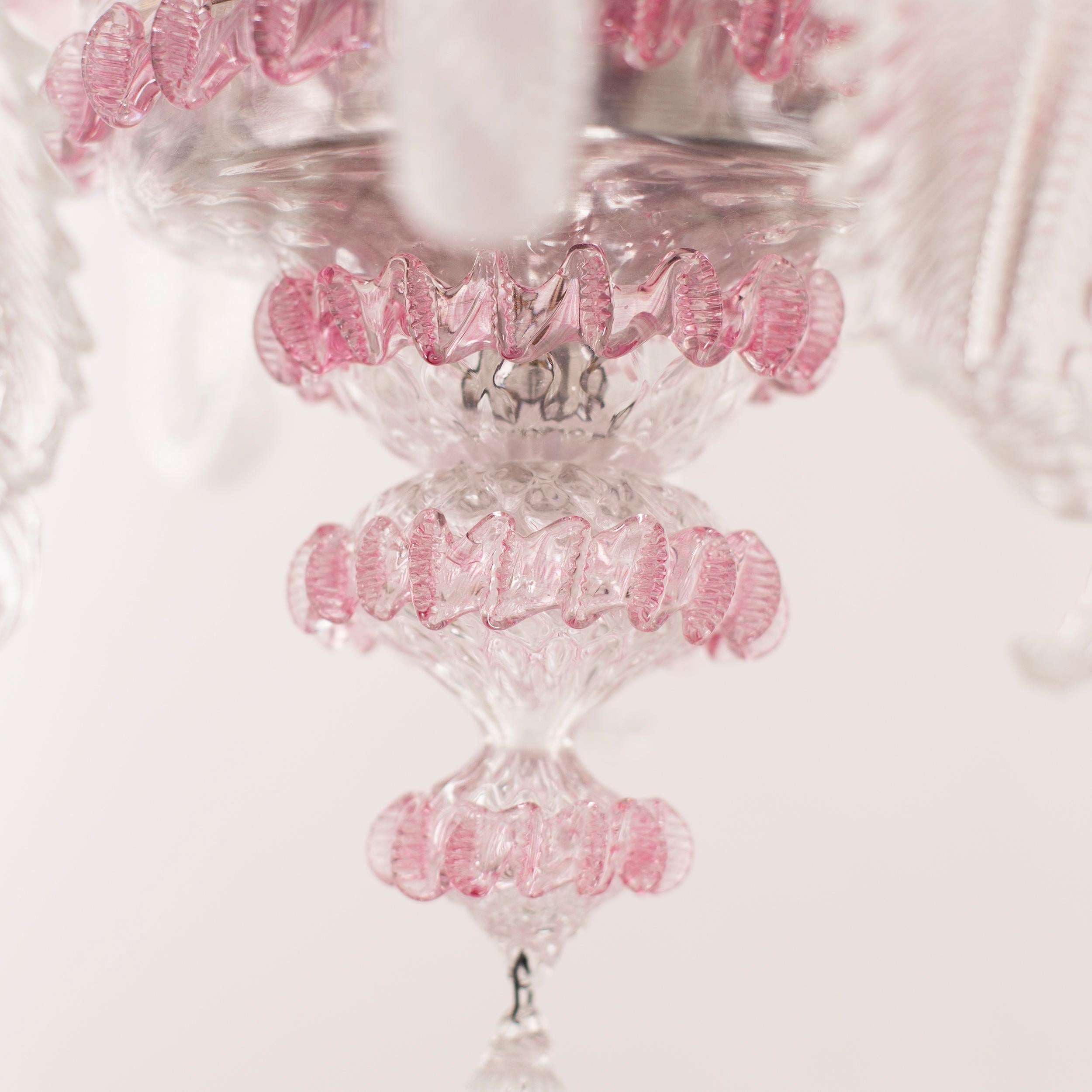Classic venetian Chandelier 5 Arms Pink Murano Glass by Multiforme in Stock For Sale 1