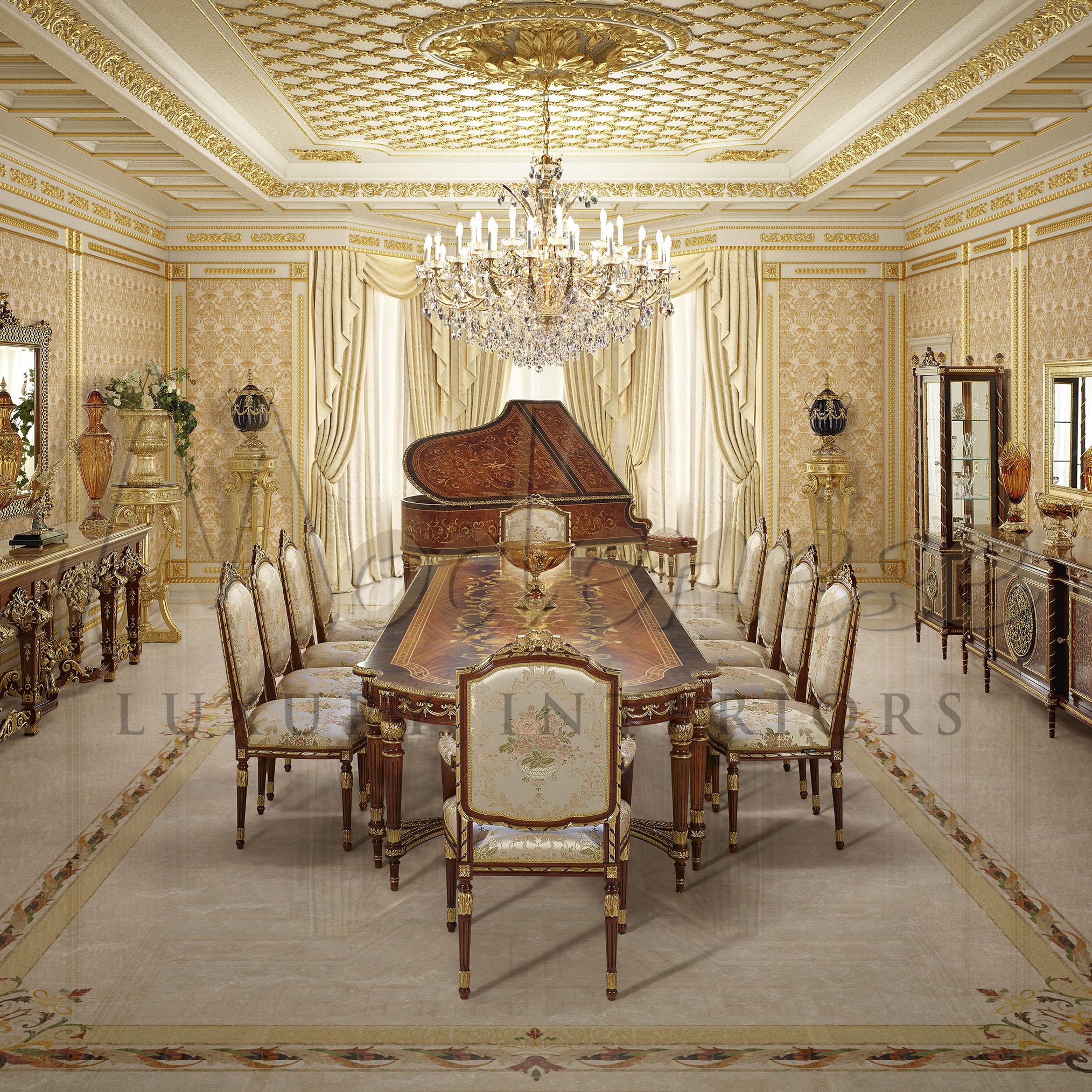 Empire Table de salle à manger victorienne classique avec plateau incrusté et finition en noyer par Modenese en vente