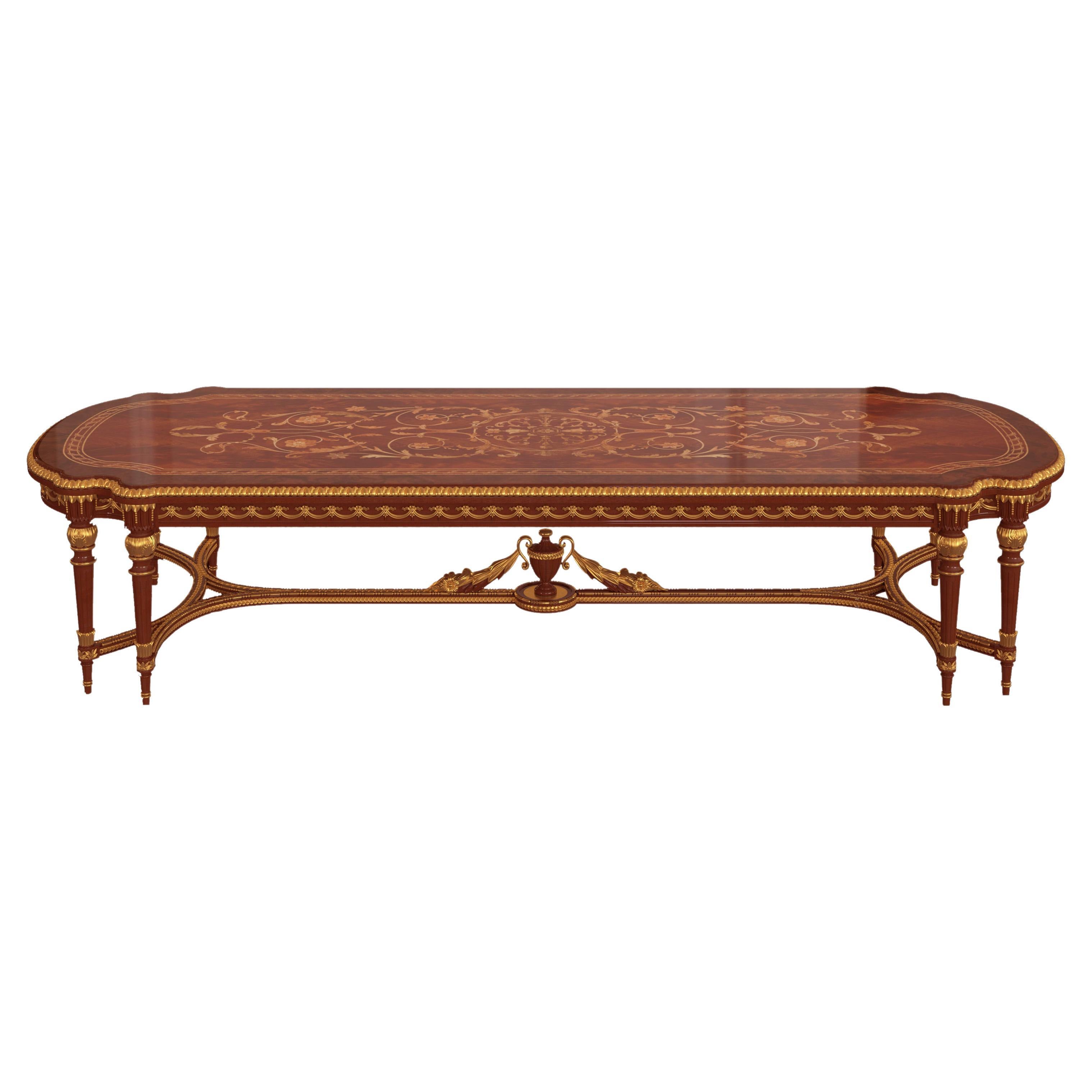 Classic Victorian Dining Table with Inlaid Top and Walnut Finish by Modenese