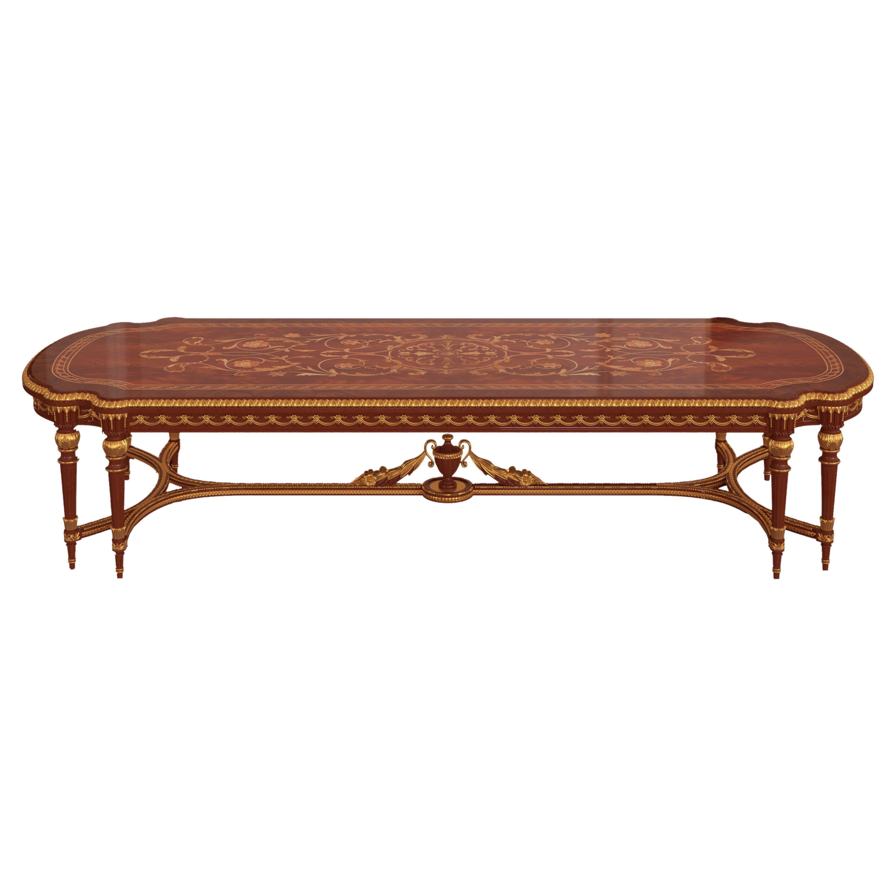 Mesa de comedor clásica victoriana con tablero de marquetería y acabado en nogal by Modenese