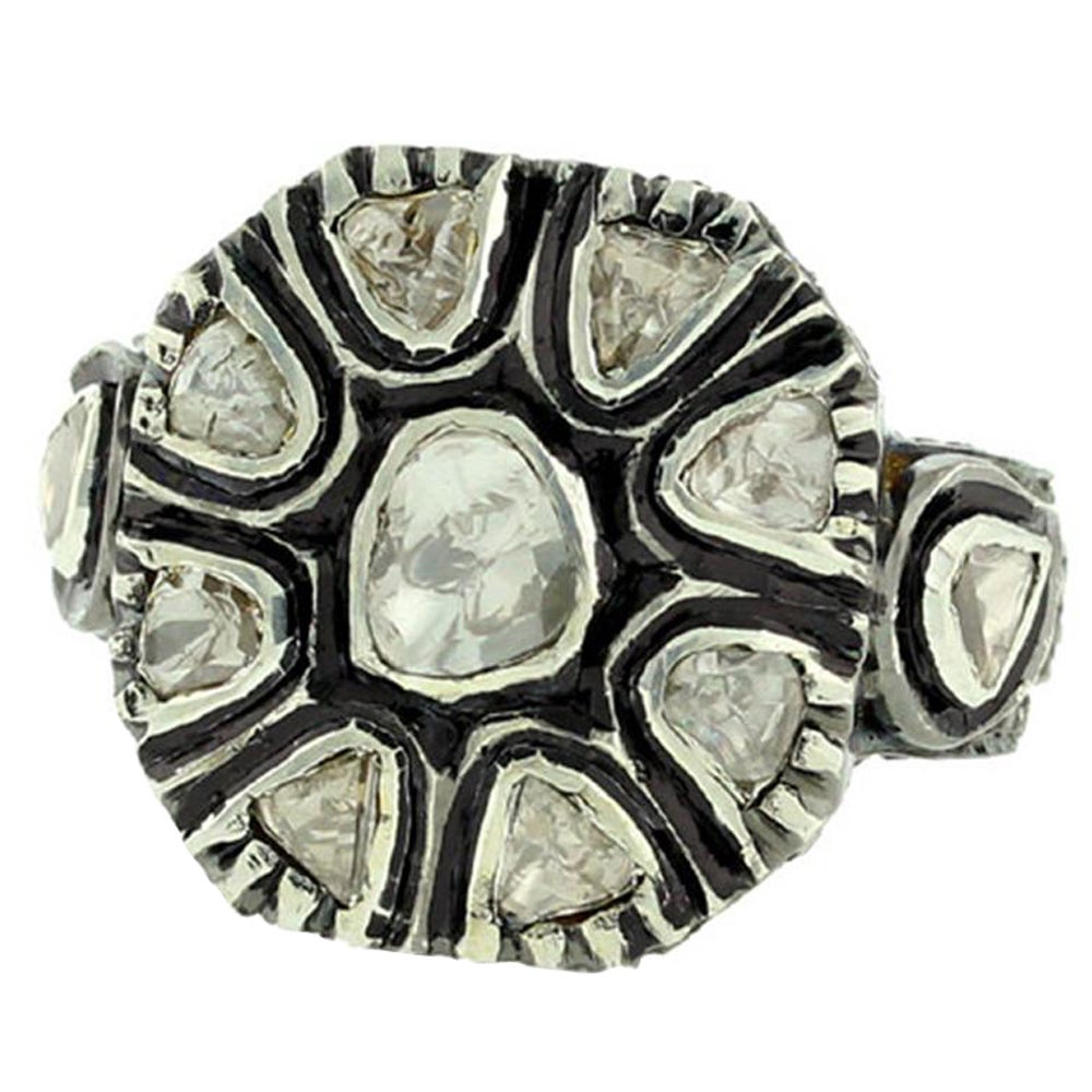 Diamantring im viktorianischen Rosenschliff in Silber und Gold im Angebot