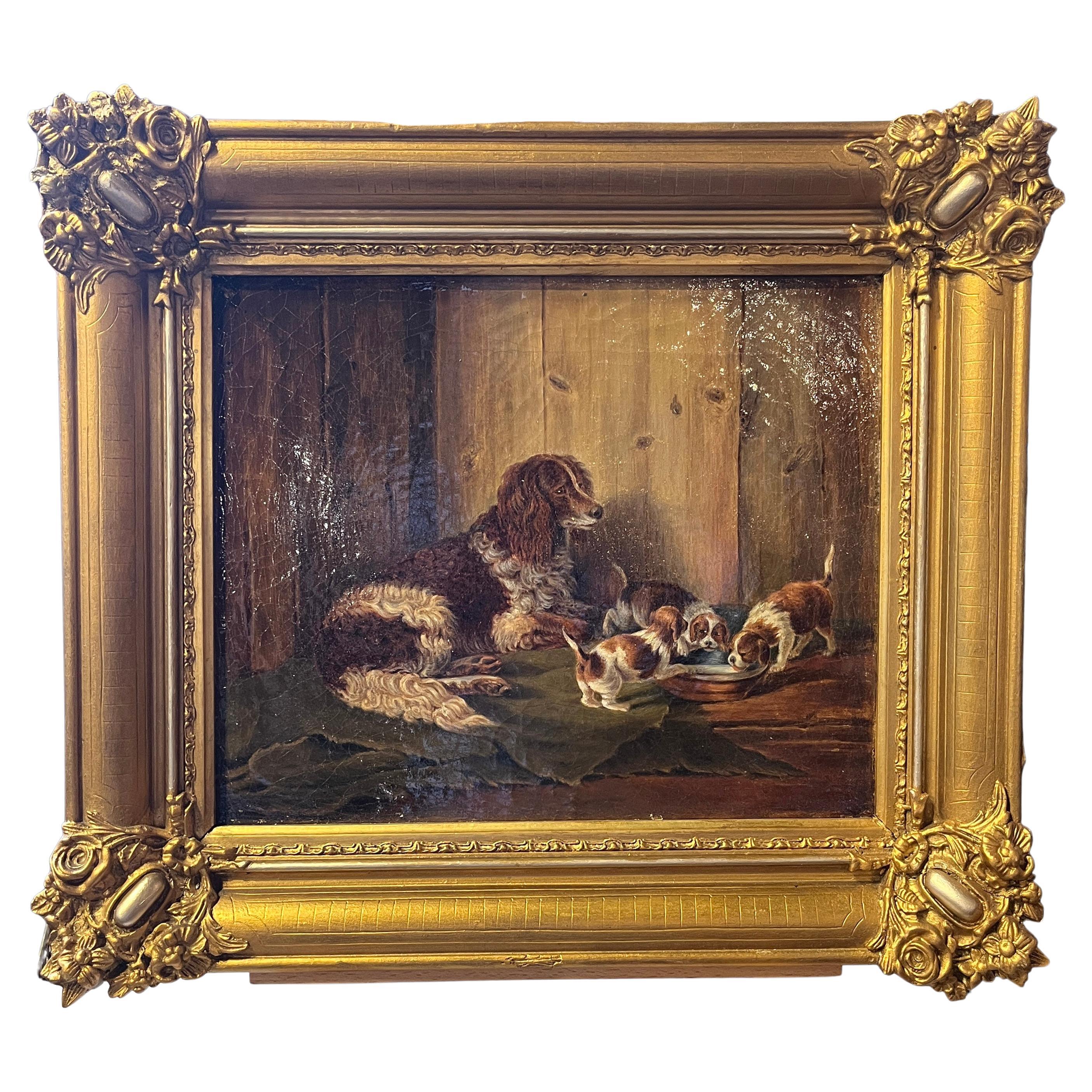 Classic Victorian Painting of English Spaniels by Zollikofer For Sale