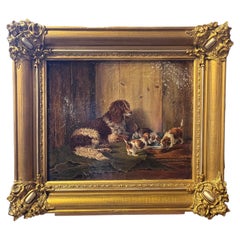 Antique Classic Victorian Painting of English Spaniels by Zollikofer
