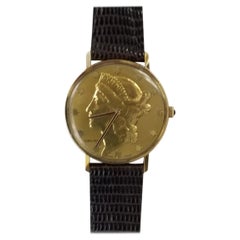 Classic "Vinage"14 Karat Solid Yellow Gold "Valois" Liberty Coin Face Watch