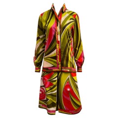 Classic vintage 1970’s Emilio Pucci cotton skirt/shirt set in spring colours