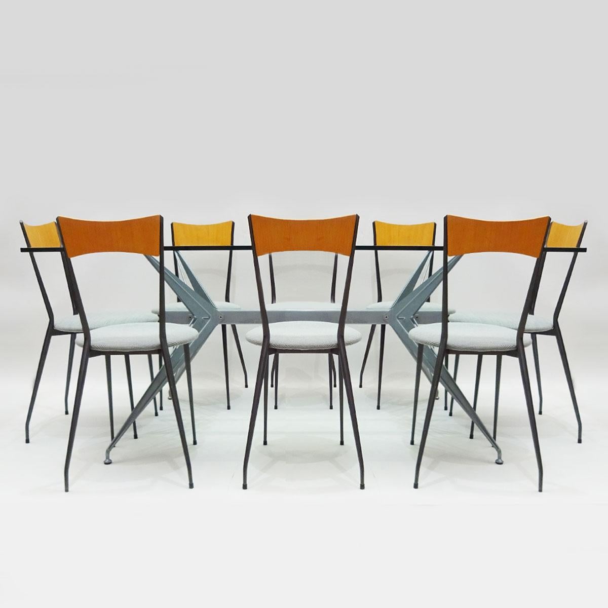 Modern Classic Vintage 1980s Retro Conran Dining Set in Glass, Metal and Fabric