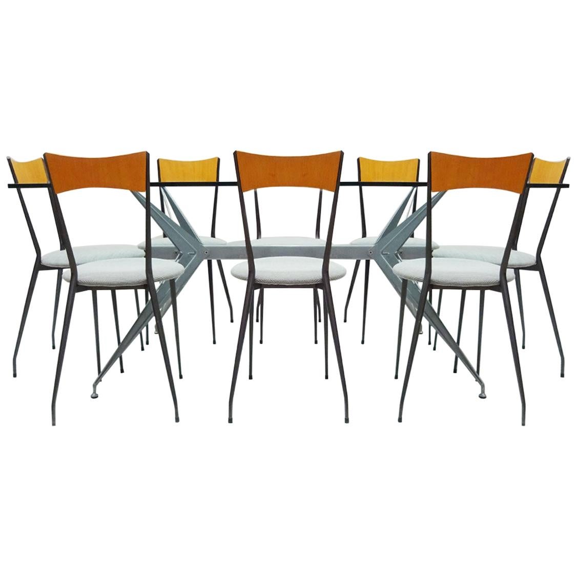 Classic Vintage 1980s Retro Conran Dining Set in Glass, Metal and Fabric