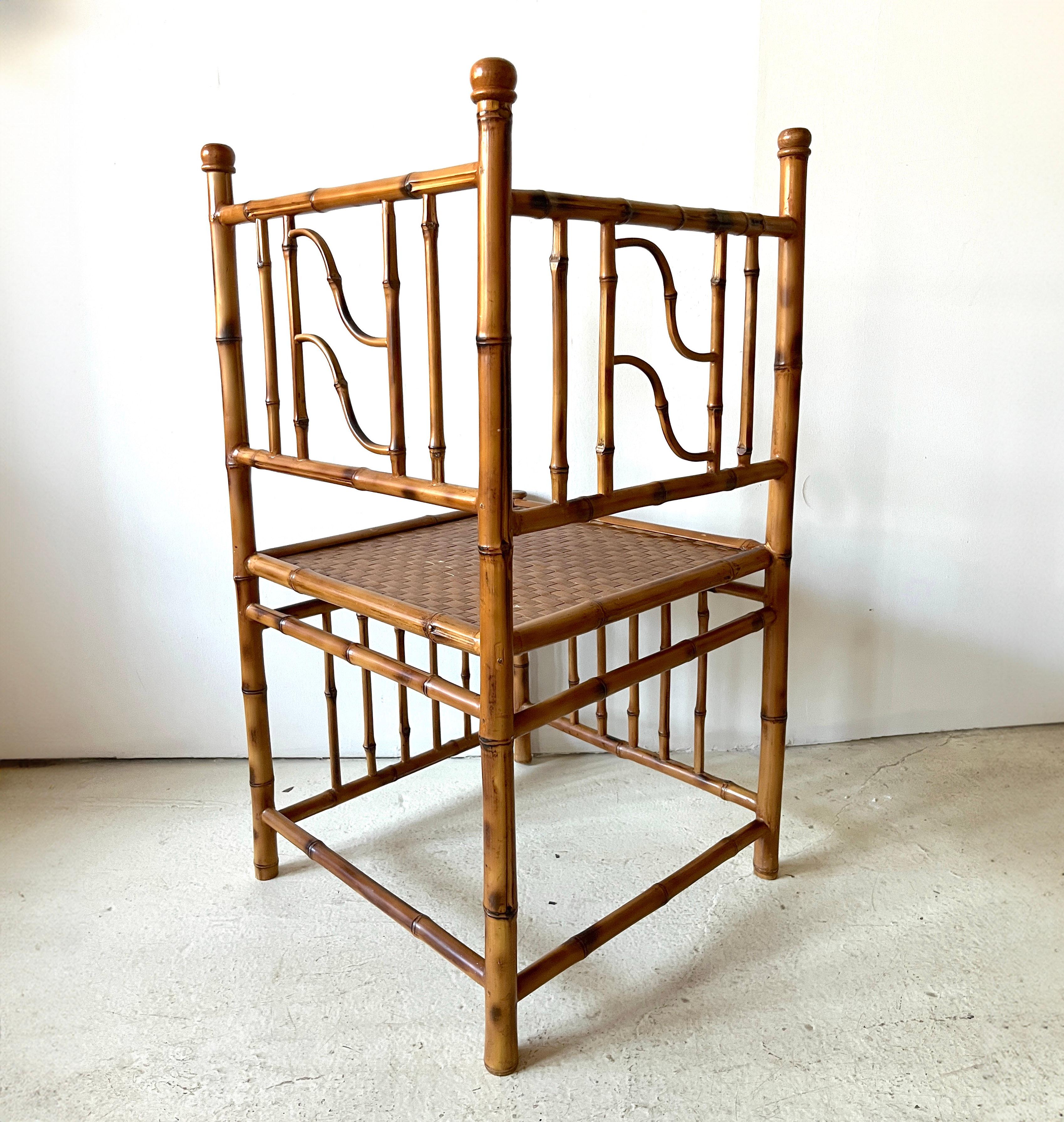 Classic Vintage Bamboo Corner Chair, British Colonial Decor, Bohemian Seating For Sale 4