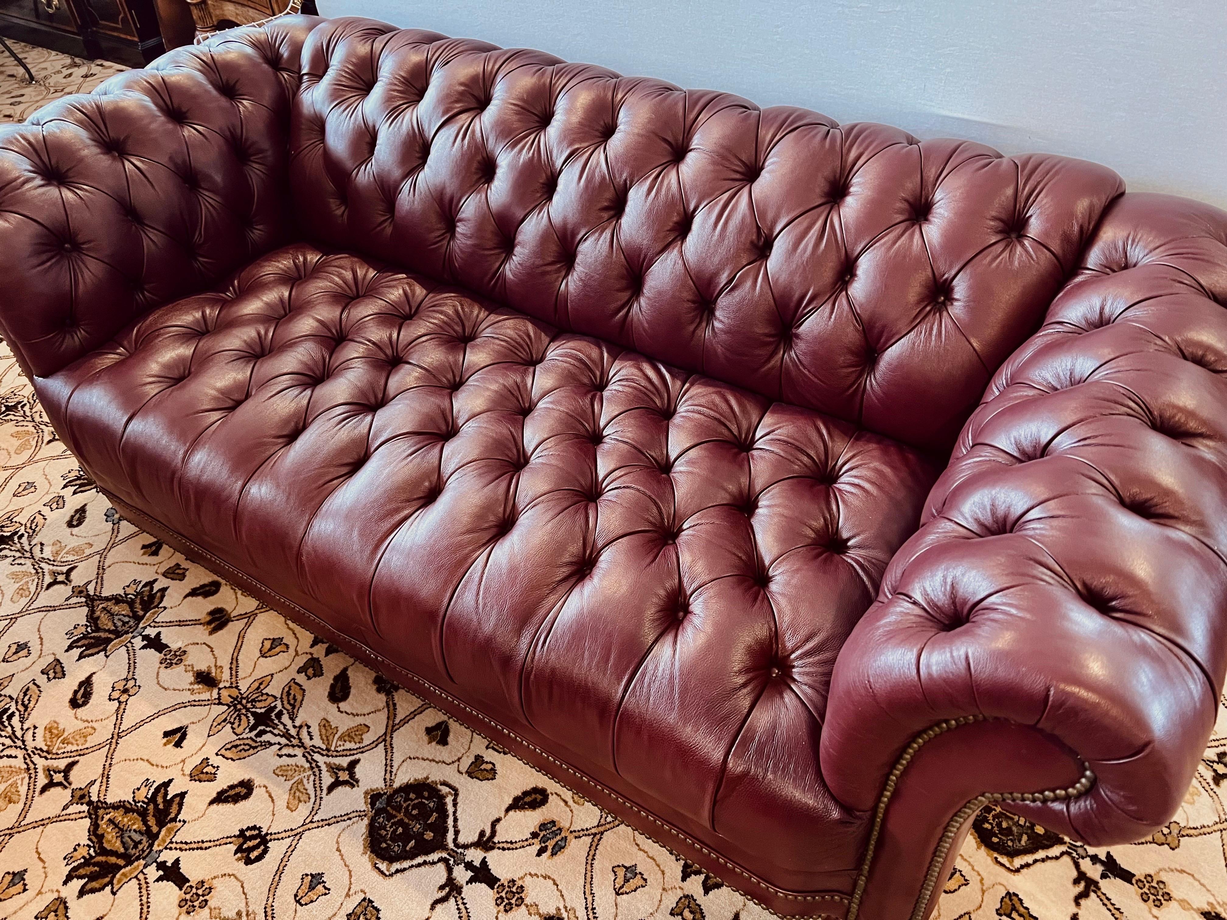 20th Century Classic Vintage Burgundy Leather Chesterfield Button Tufted Sofa
