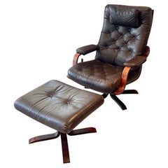 Classic Vintage Danish Mid Century Modern Lounge Chair and Stool by Reid