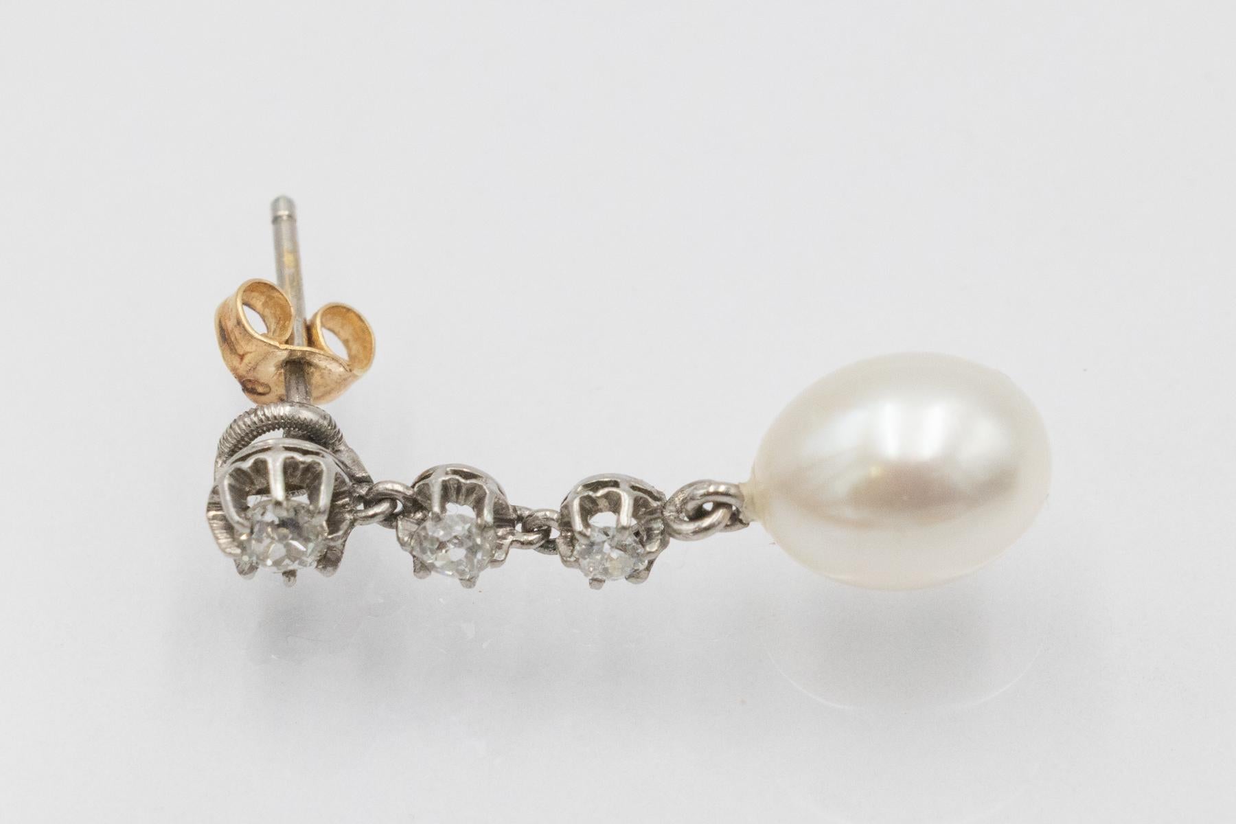 De las mujeres Pendientes clásicos de época con diamantes y perlas, principios del siglo XX. en venta
