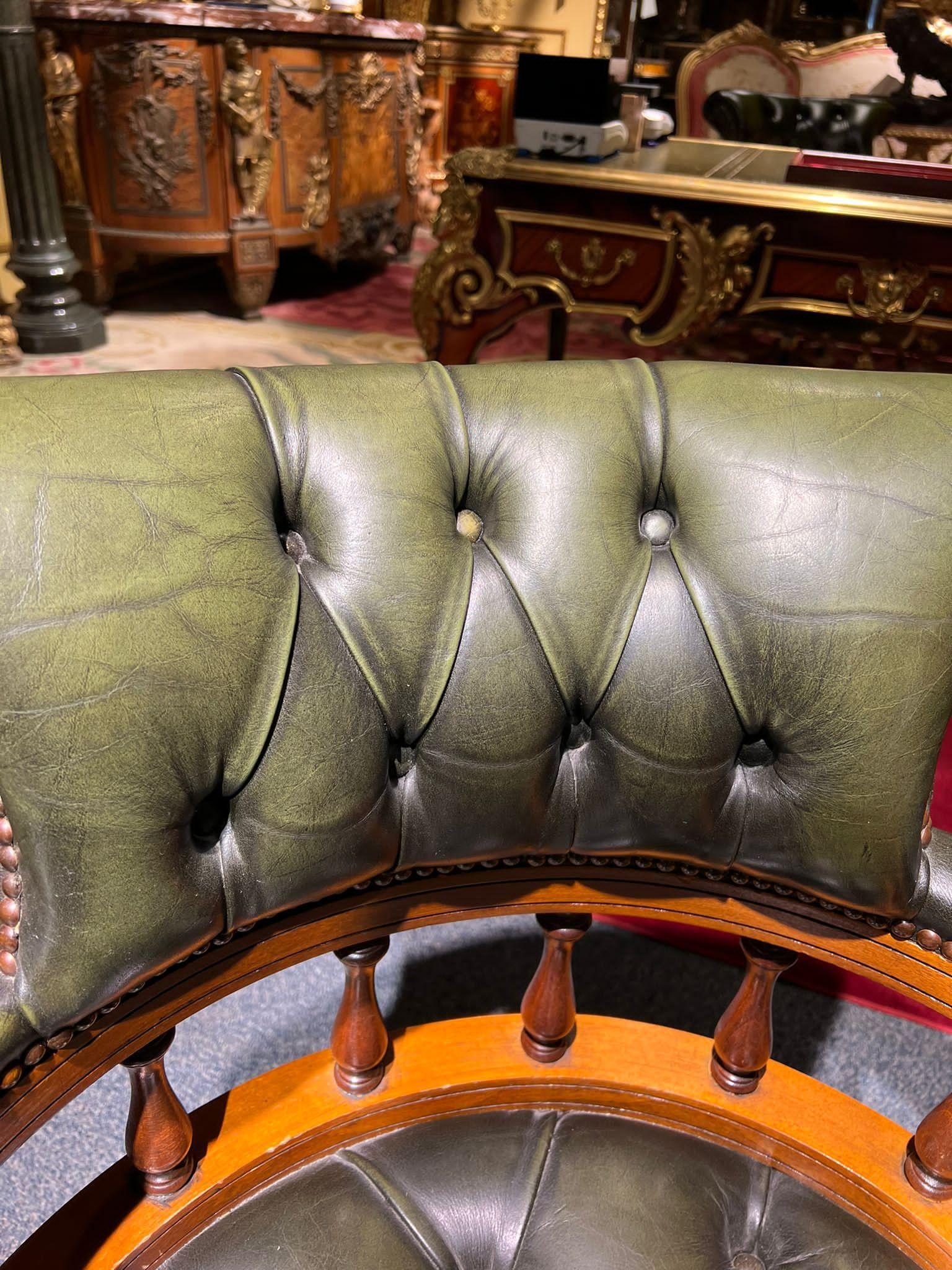 Classic Vintage English Green Chesterfield Captains Office Chair 4