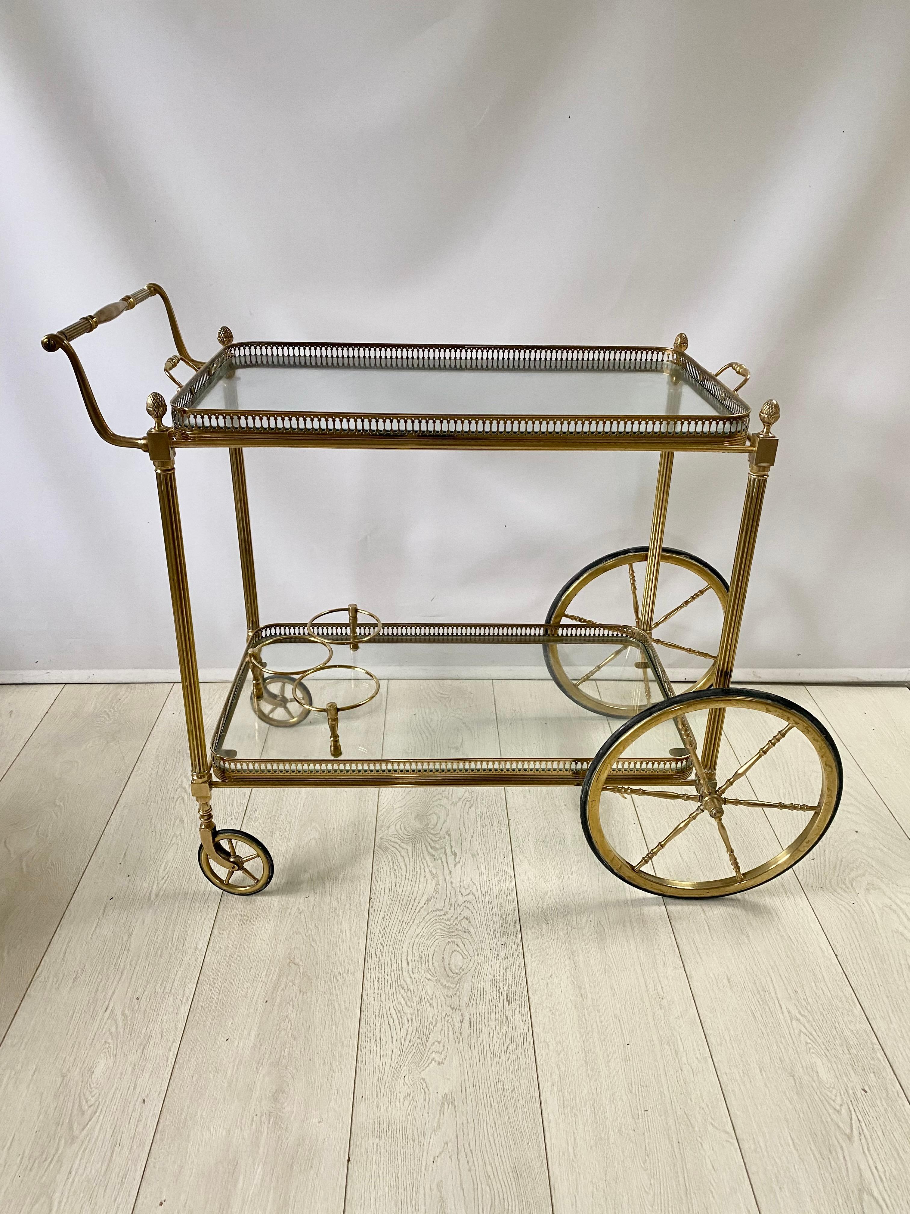 20th Century Classic Vintage French Brass Drinks Trolley Bar Cart For Sale