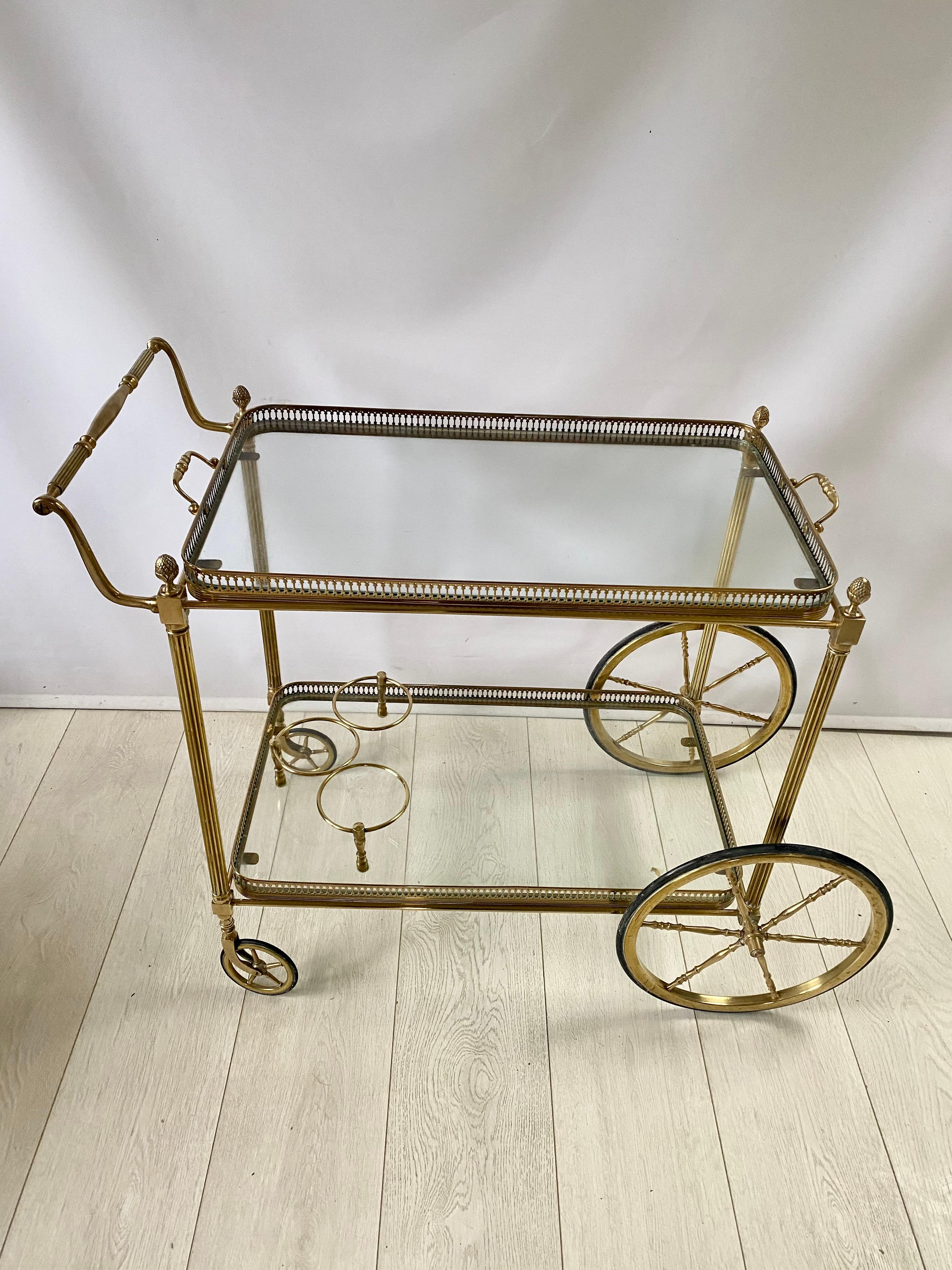 Classic Vintage French Brass Drinks Trolley Bar Cart For Sale 1