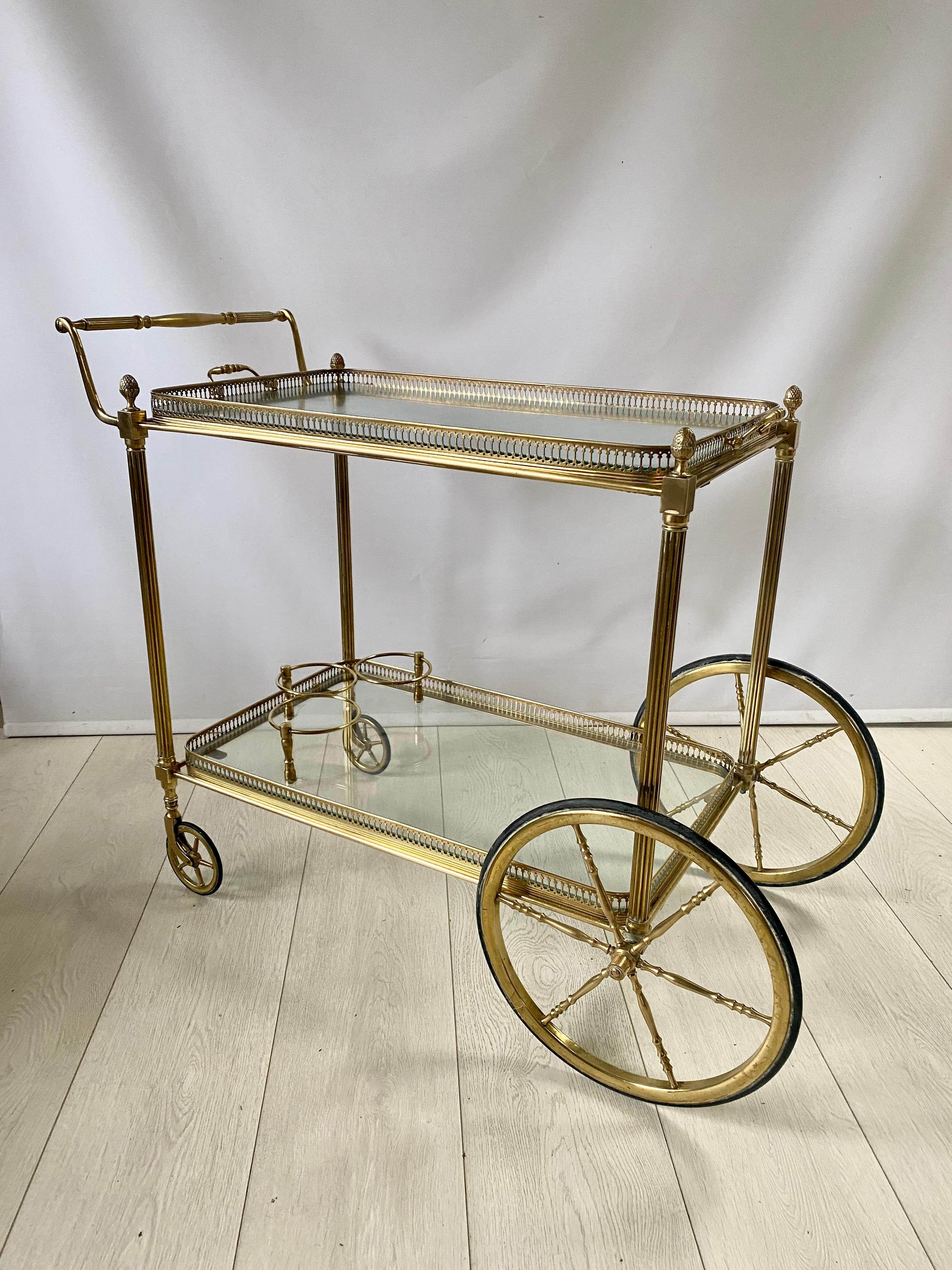 Classic Vintage French Brass Drinks Trolley Bar Cart For Sale 3