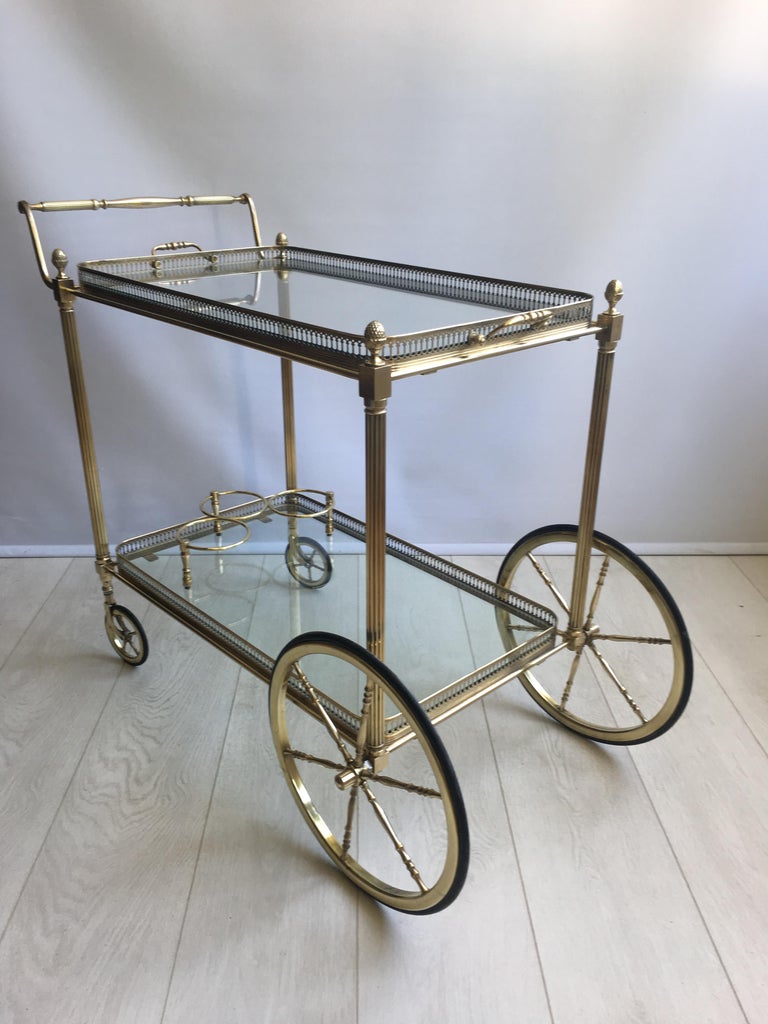 Classic Vintage French Brass Drinks Trolley or Bar Cart For Sale at