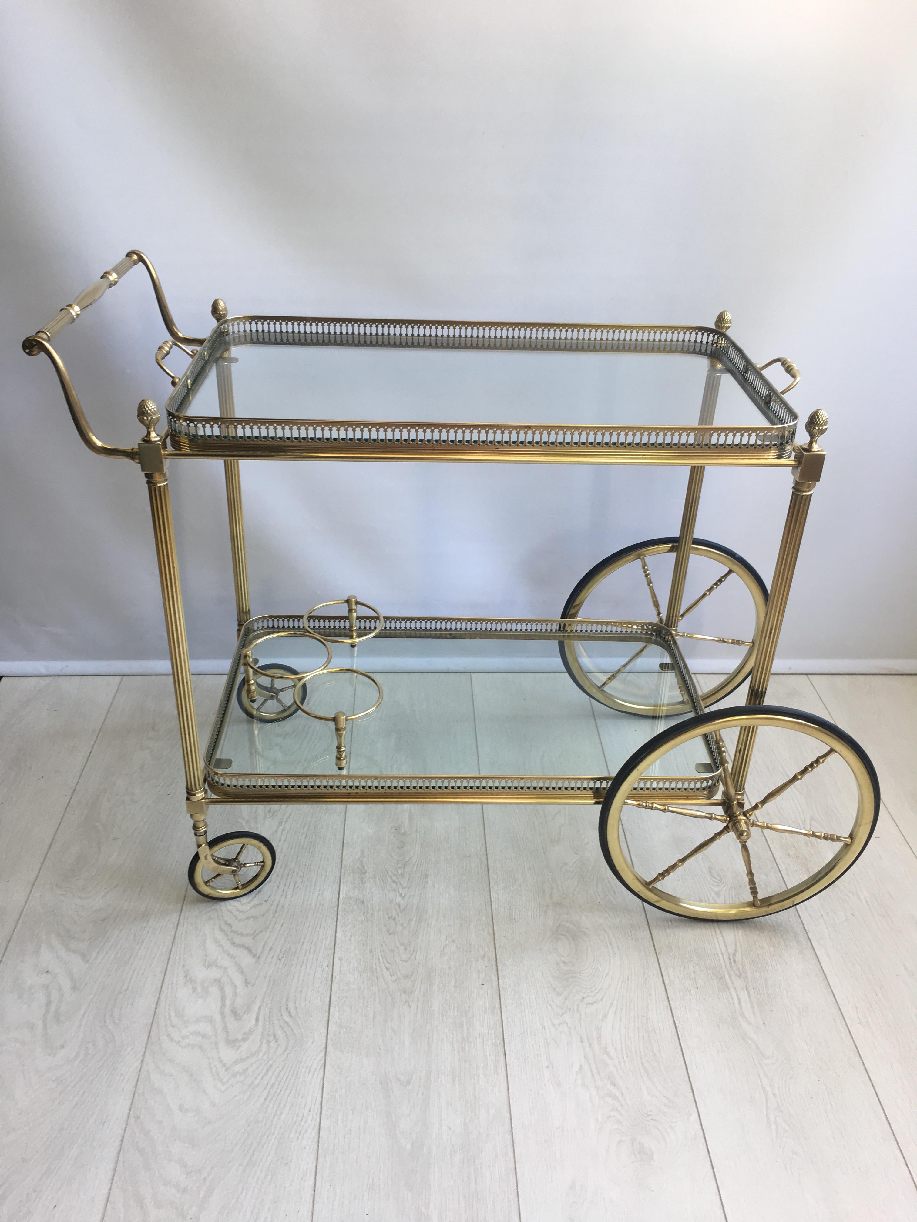 Hollywood Regency Classic Vintage French Brass Drinks Trolley or Bar Cart For Sale