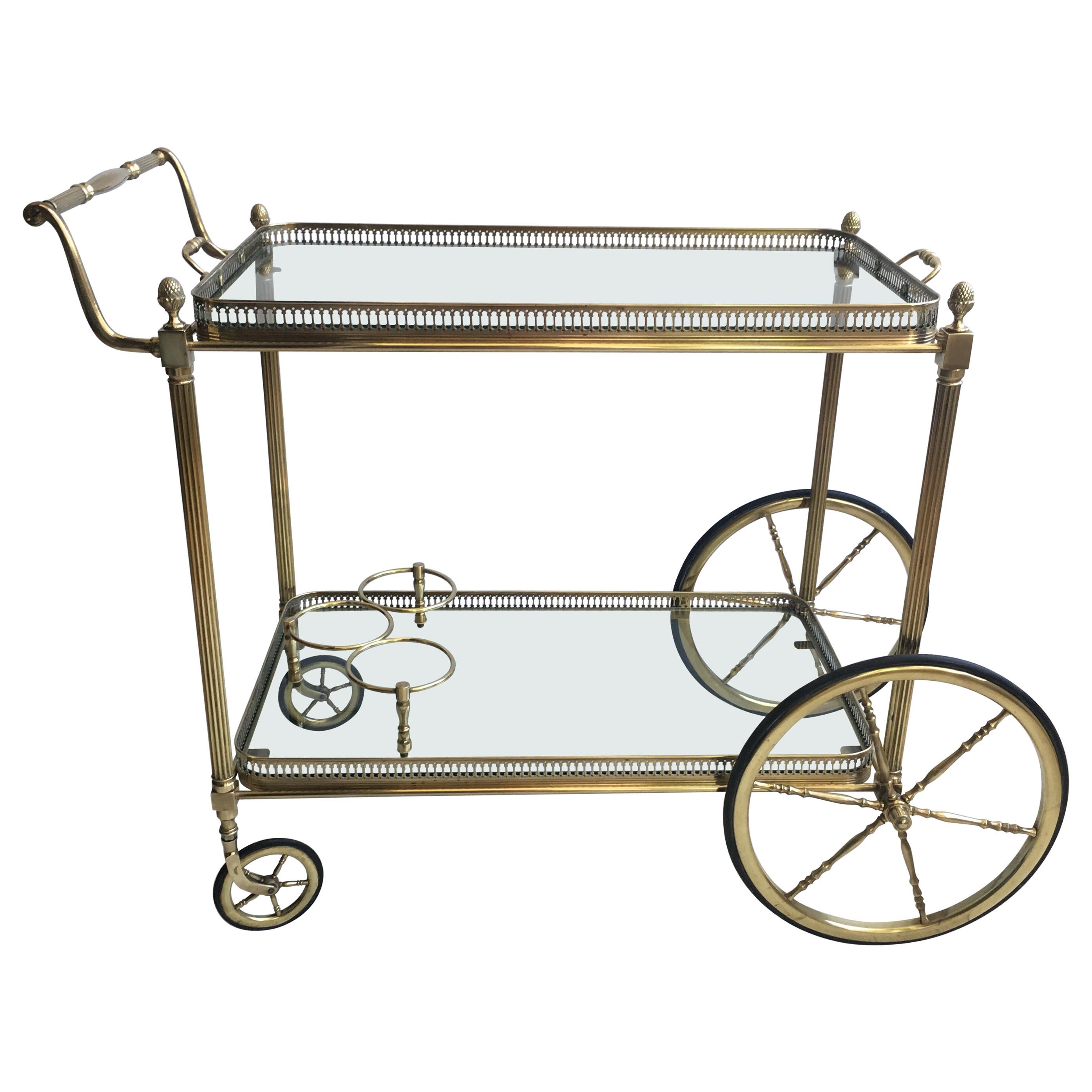 Classic Vintage French Brass Drinks Trolley or Bar Cart For Sale at