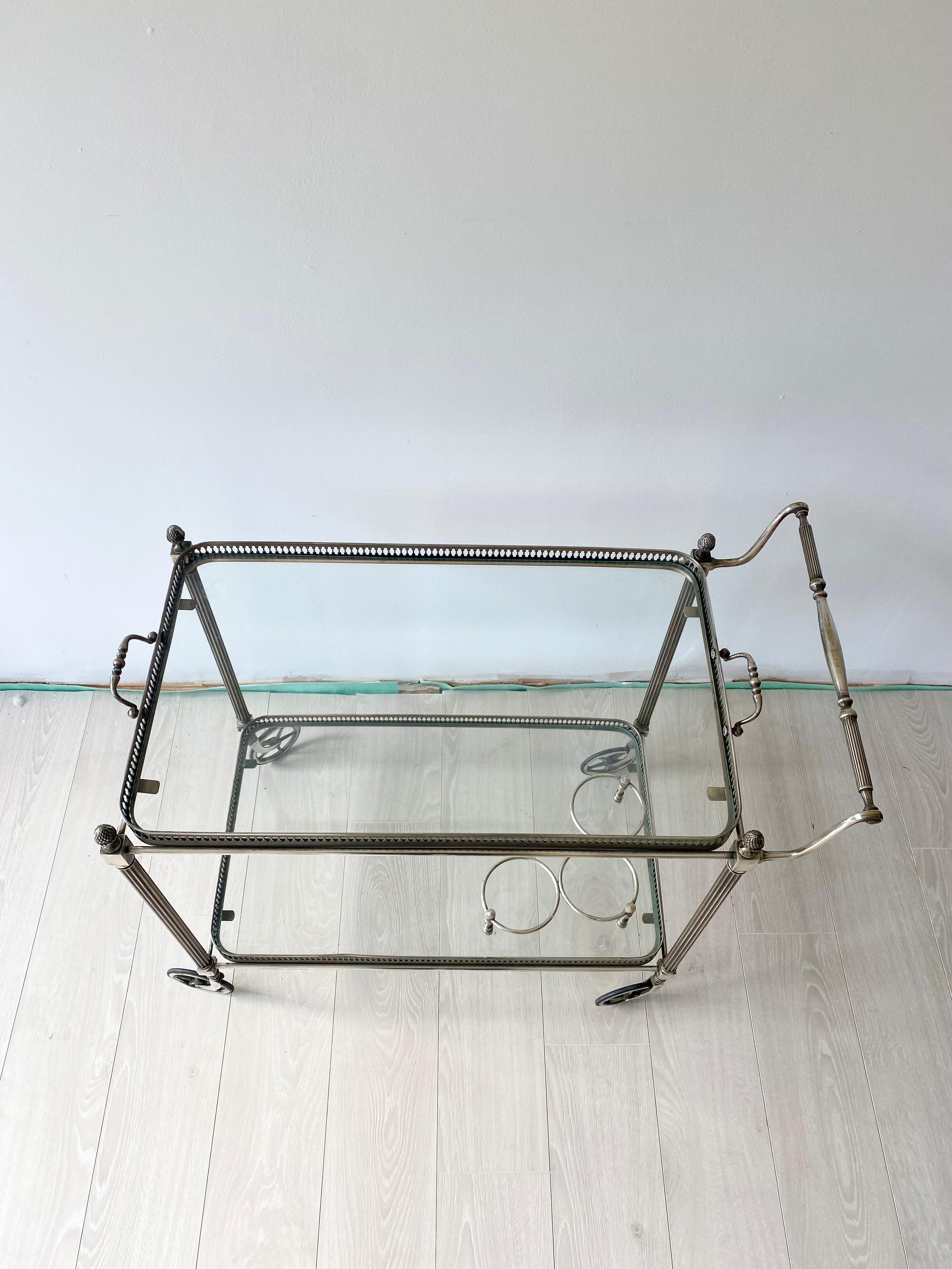 Classic Vintage French Silver Drinks Trolley Bar Cart In Good Condition In Crawley Down, GB