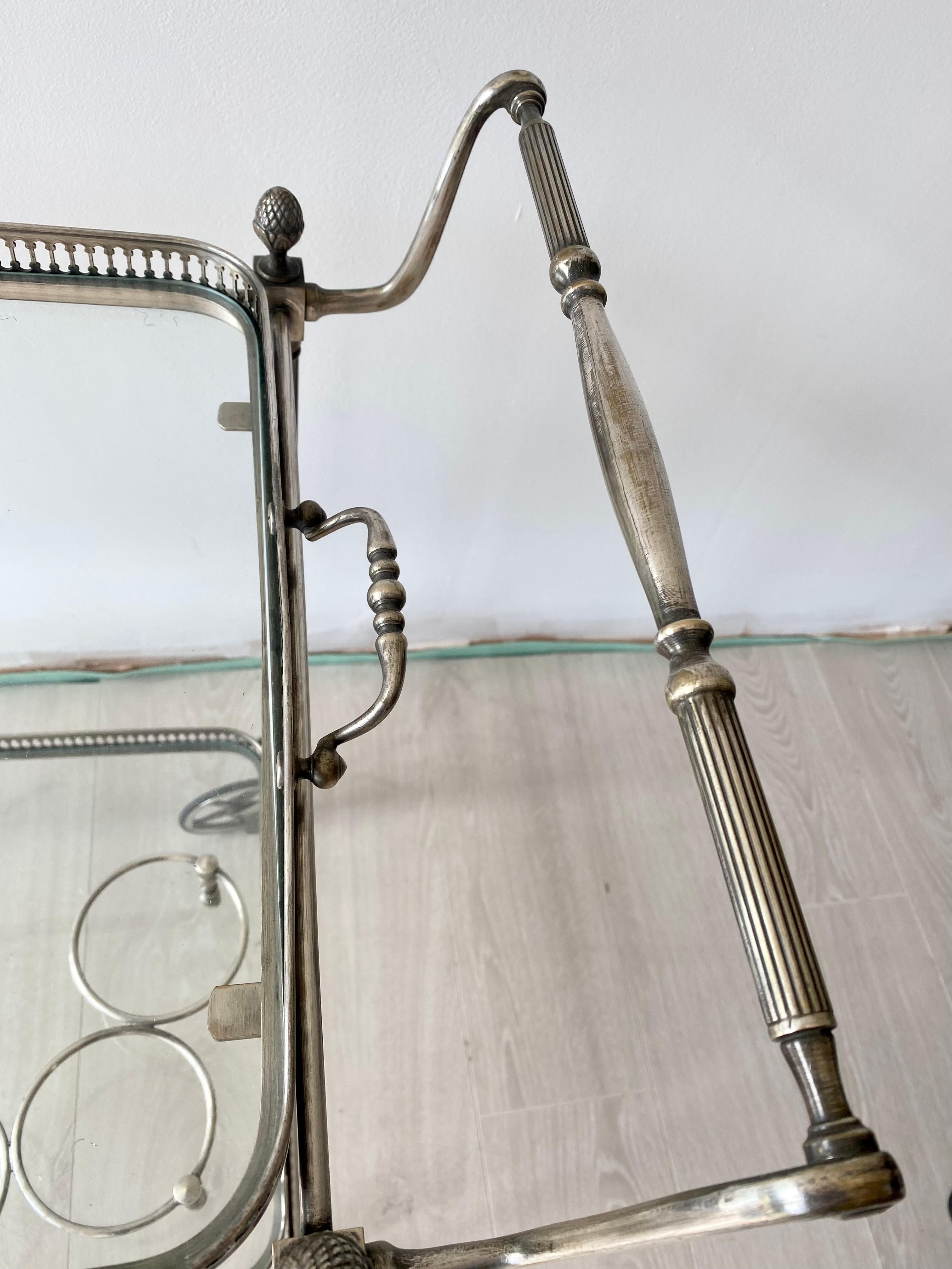 20th Century Classic Vintage French Silver Drinks Trolley Bar Cart