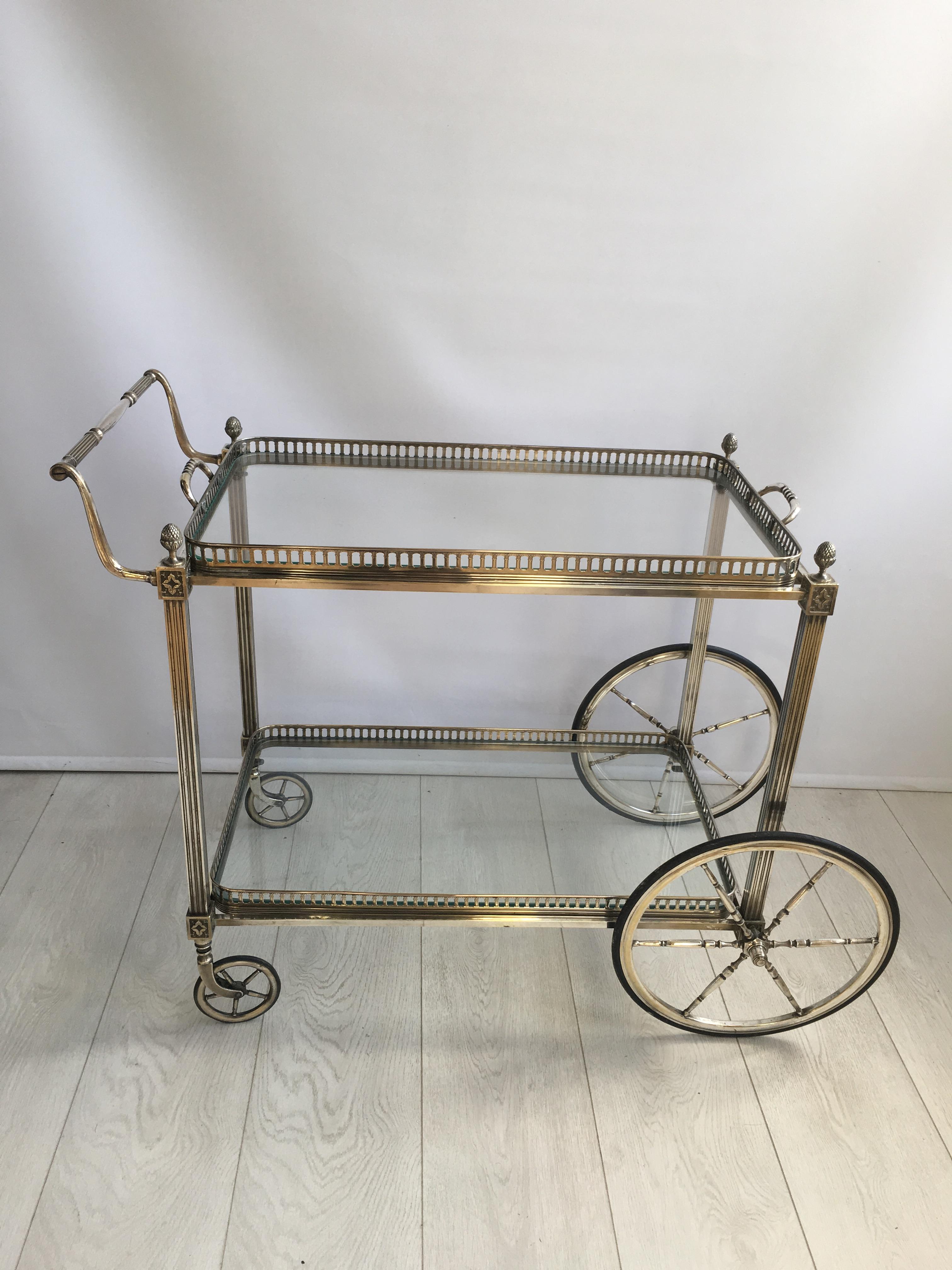 Classic Vintage French Silver Drinks Trolley or Bar Cart 1