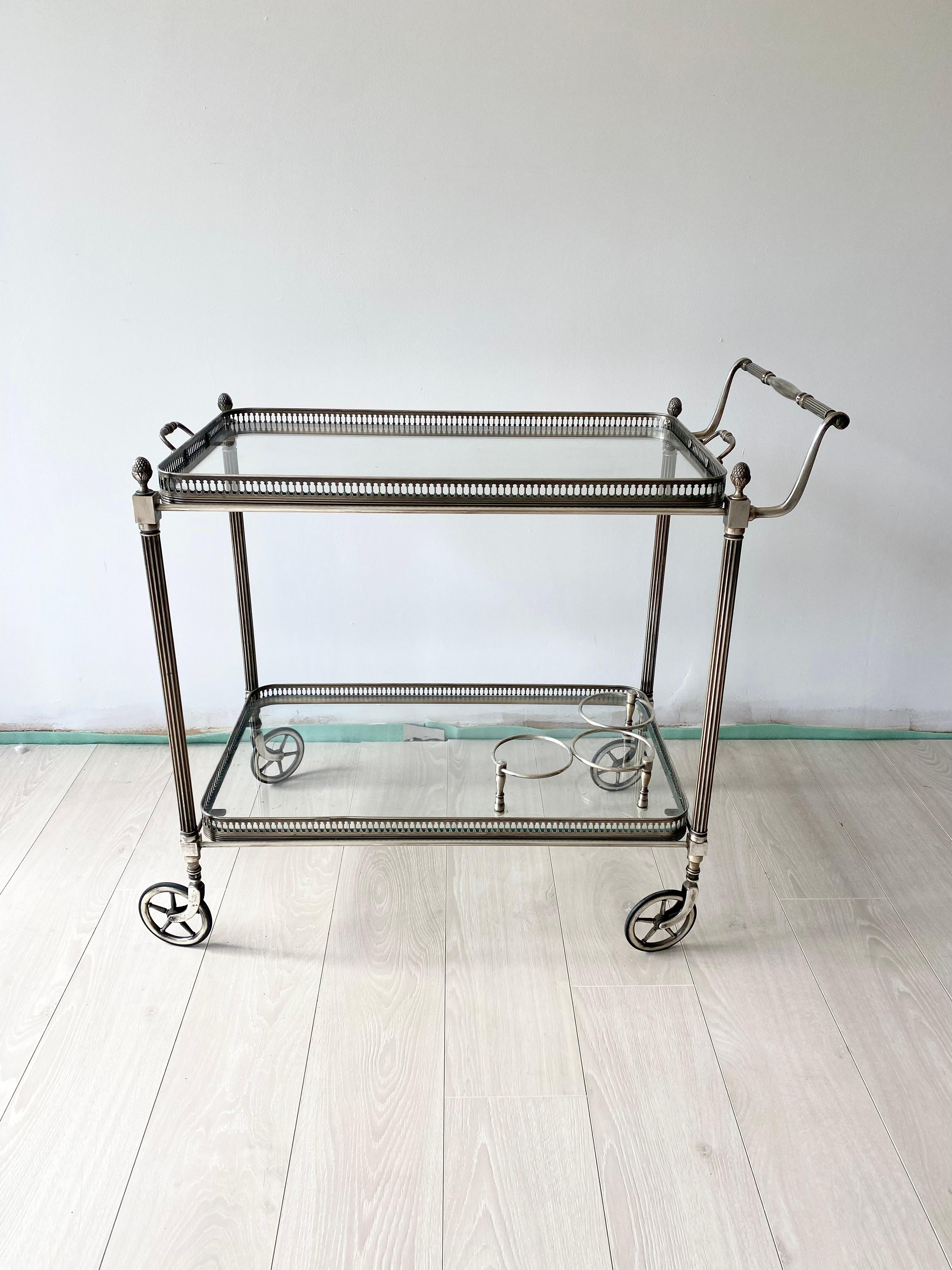 Classic Vintage French Silver Drinks Trolley Bar Cart 2
