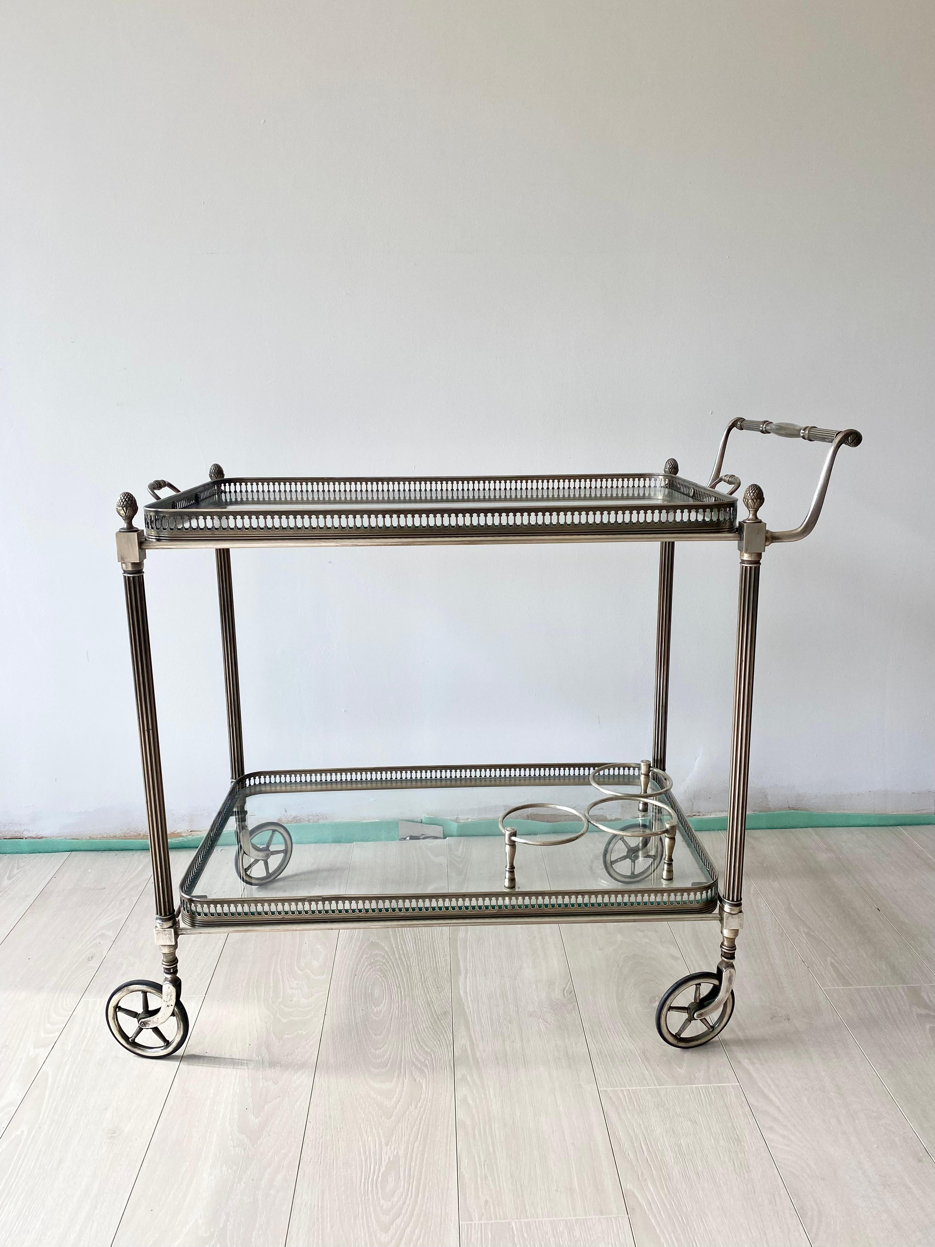 Classic Vintage French Silver Drinks Trolley Bar Cart 3