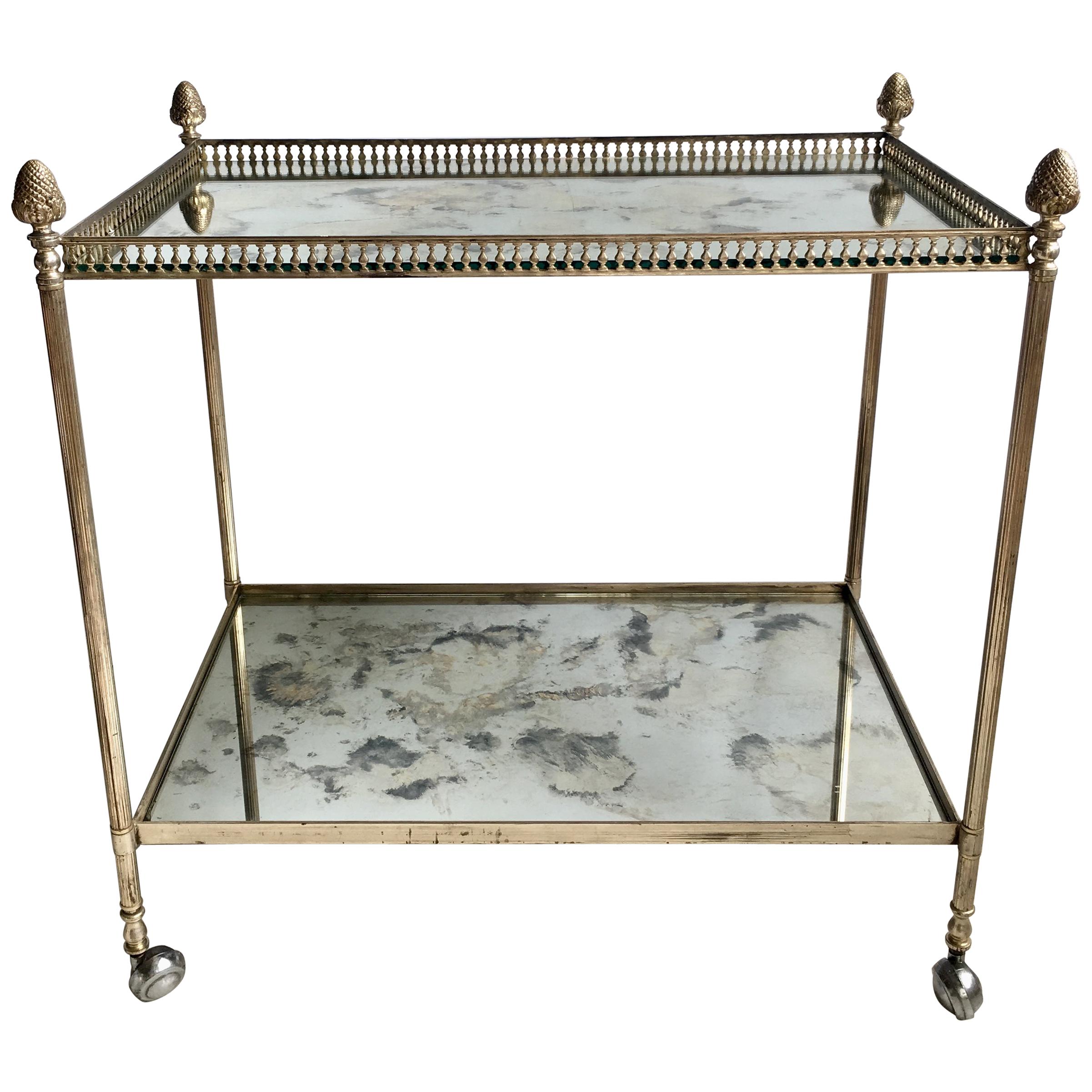 Classic Vintage French Silver Drinks Trolley or Bar Cart