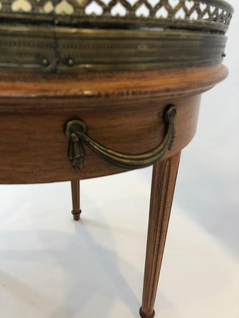 Classic Vintage Fruitwood Oval Coffee Table with Marble Top and Brass