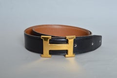 Classic Vintage HERMÈS Black Leather Gold H Buckle Waist belt