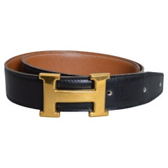 Classic Vintage HERMÈS Schwarzes Leder Gold H Schnalle Taillengürtel