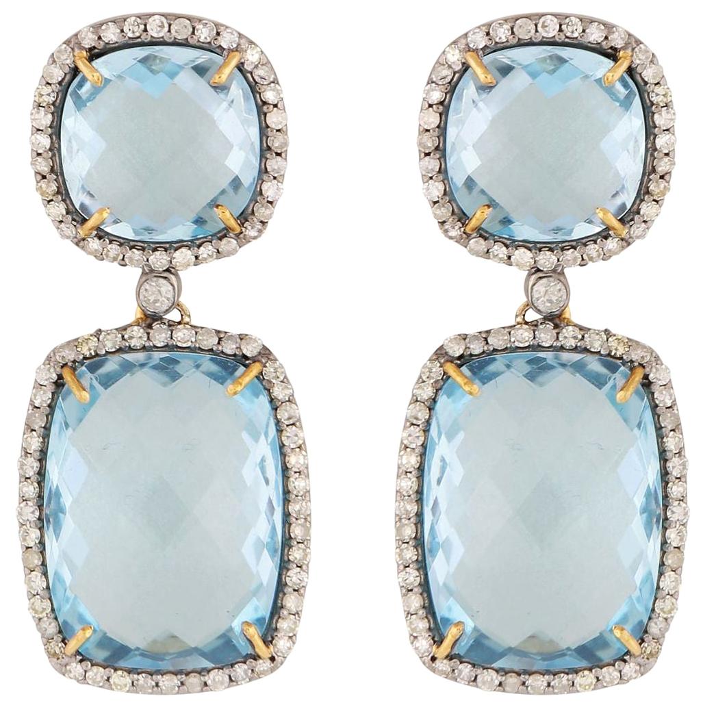 Classic Vintage Inspired Blue Topaz Double Drop Earrings